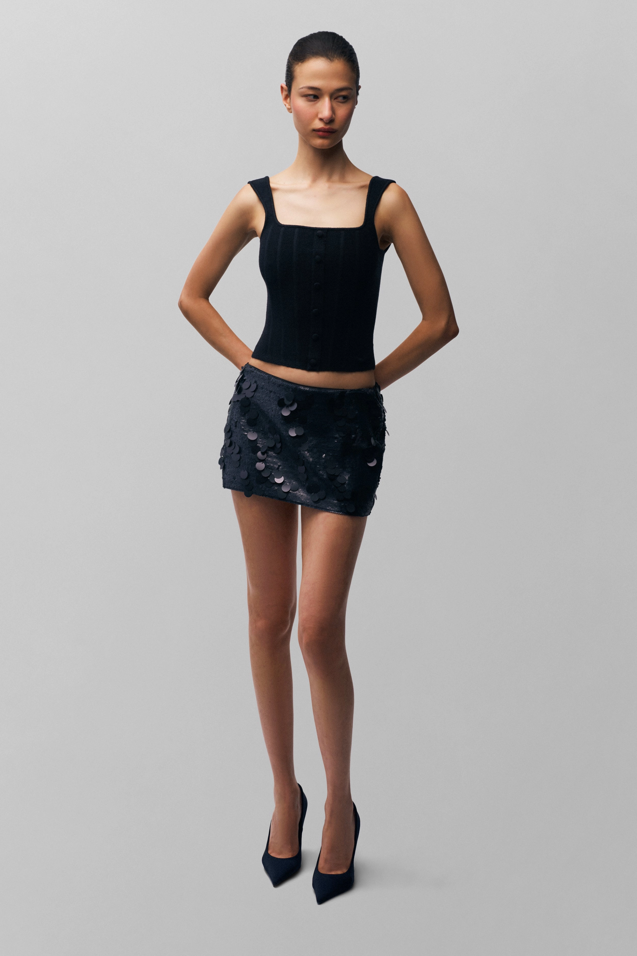 Low Rise Paillette Skirt Polished Look Fresh Style