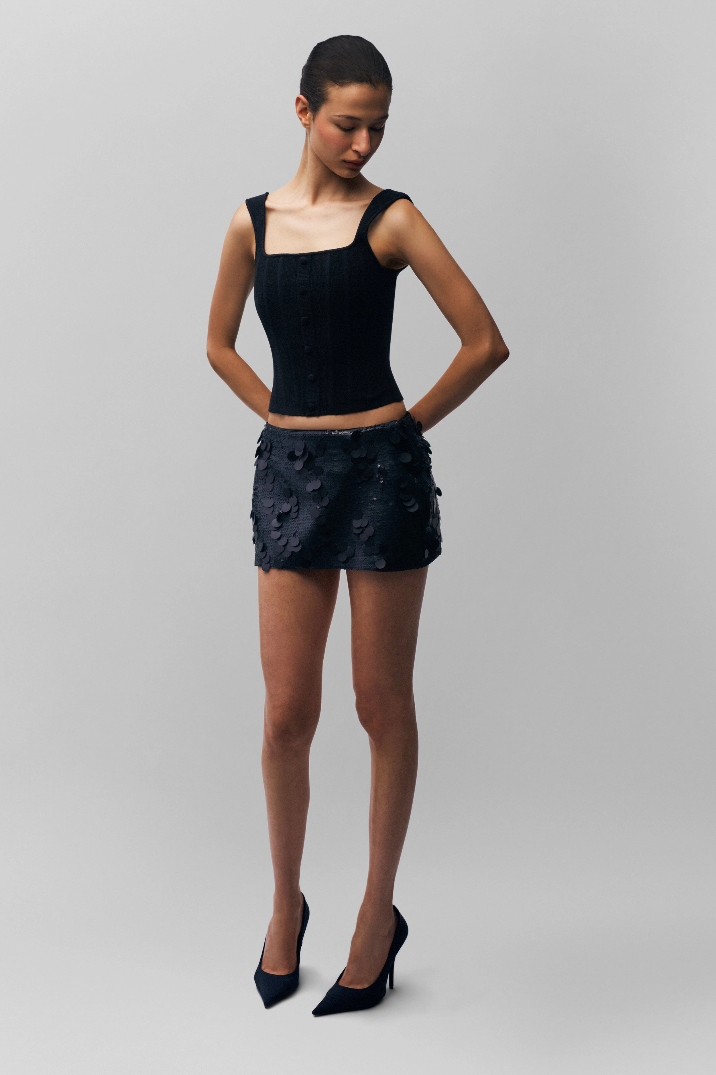 Tonal Layering Low Rise Paillette Skirt