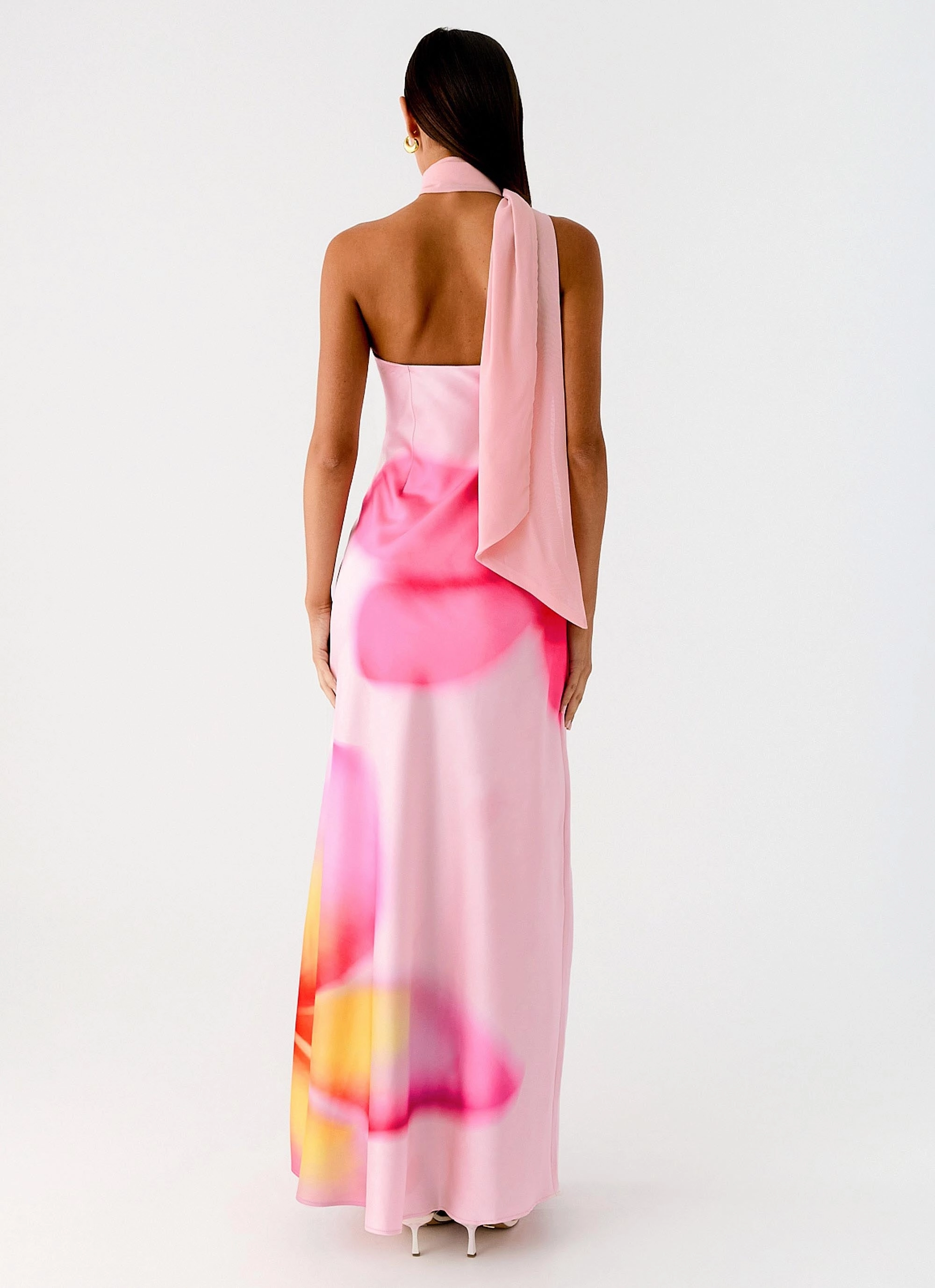 Calm Movement Bold Style Isa Scarf Satin Maxi Dress - Frangipani Pink
