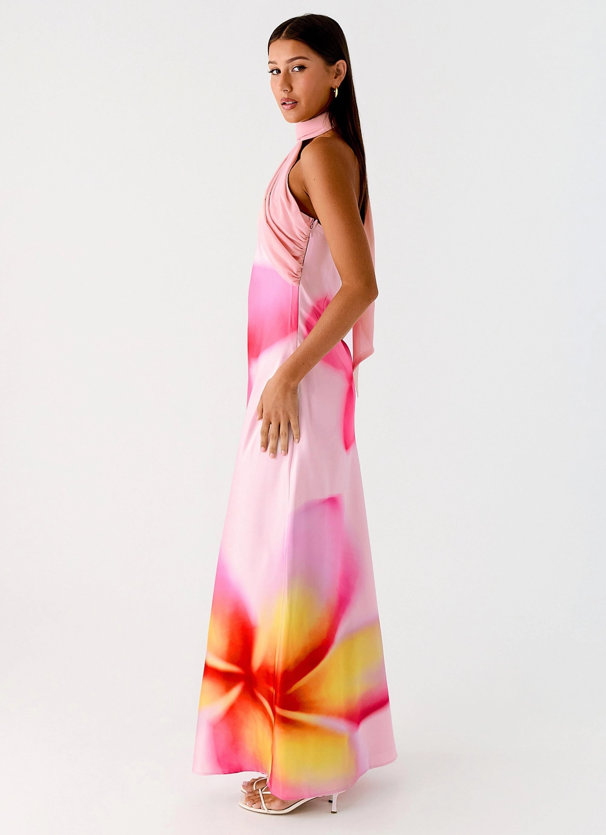 Travel Essential Isa Scarf Satin Maxi Dress - Frangipani Pink