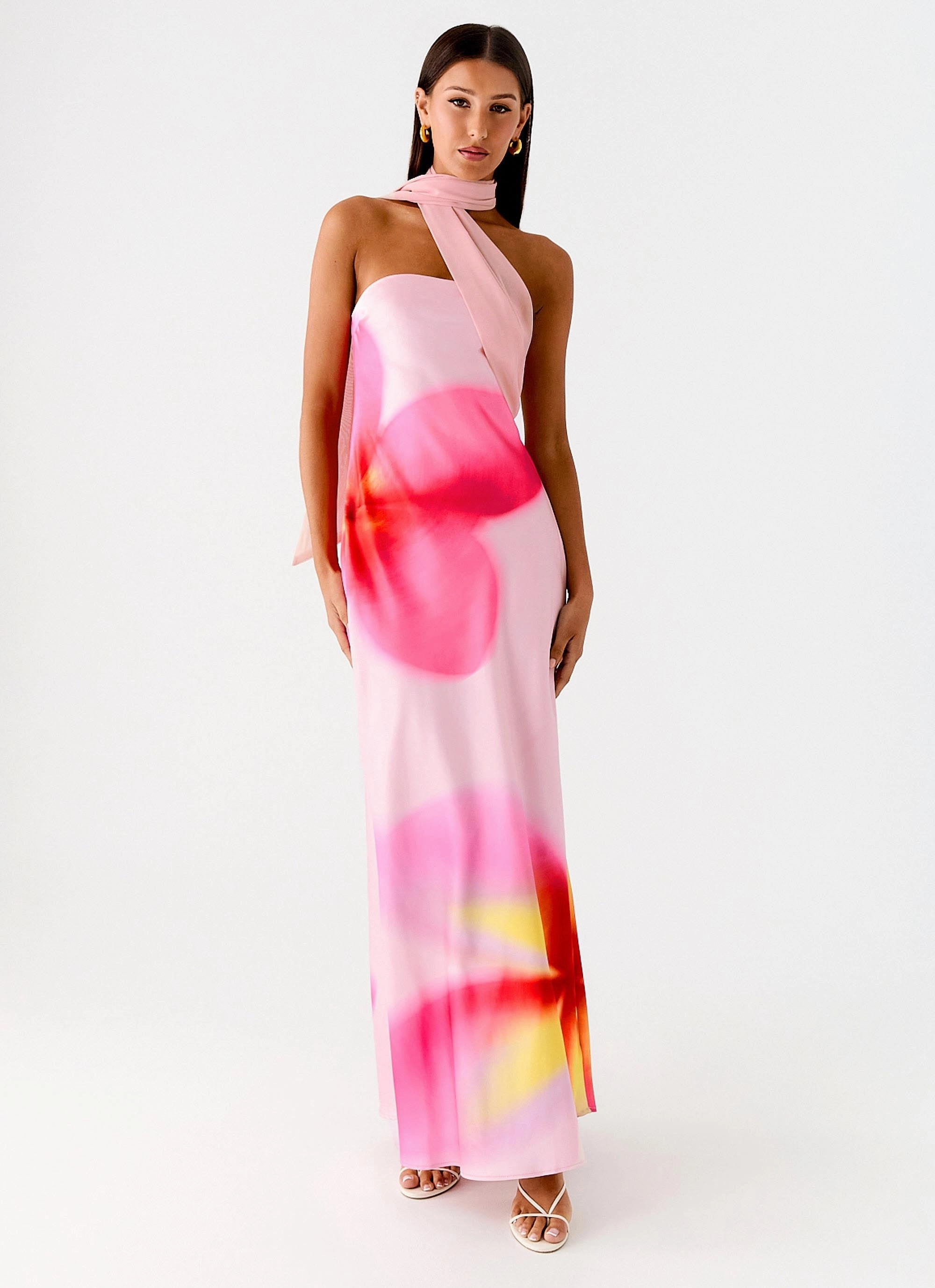 Quiet Luxury Practical-Style Isa Scarf Satin Maxi Dress - Frangipani Pink