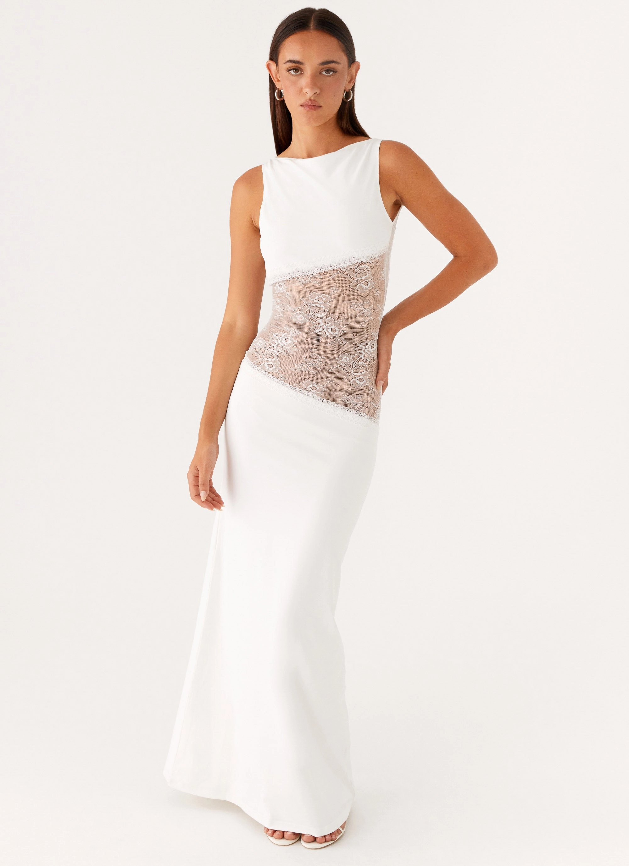 Lucinda Maxi Dress - White Flattering Shape Design Light Sheen