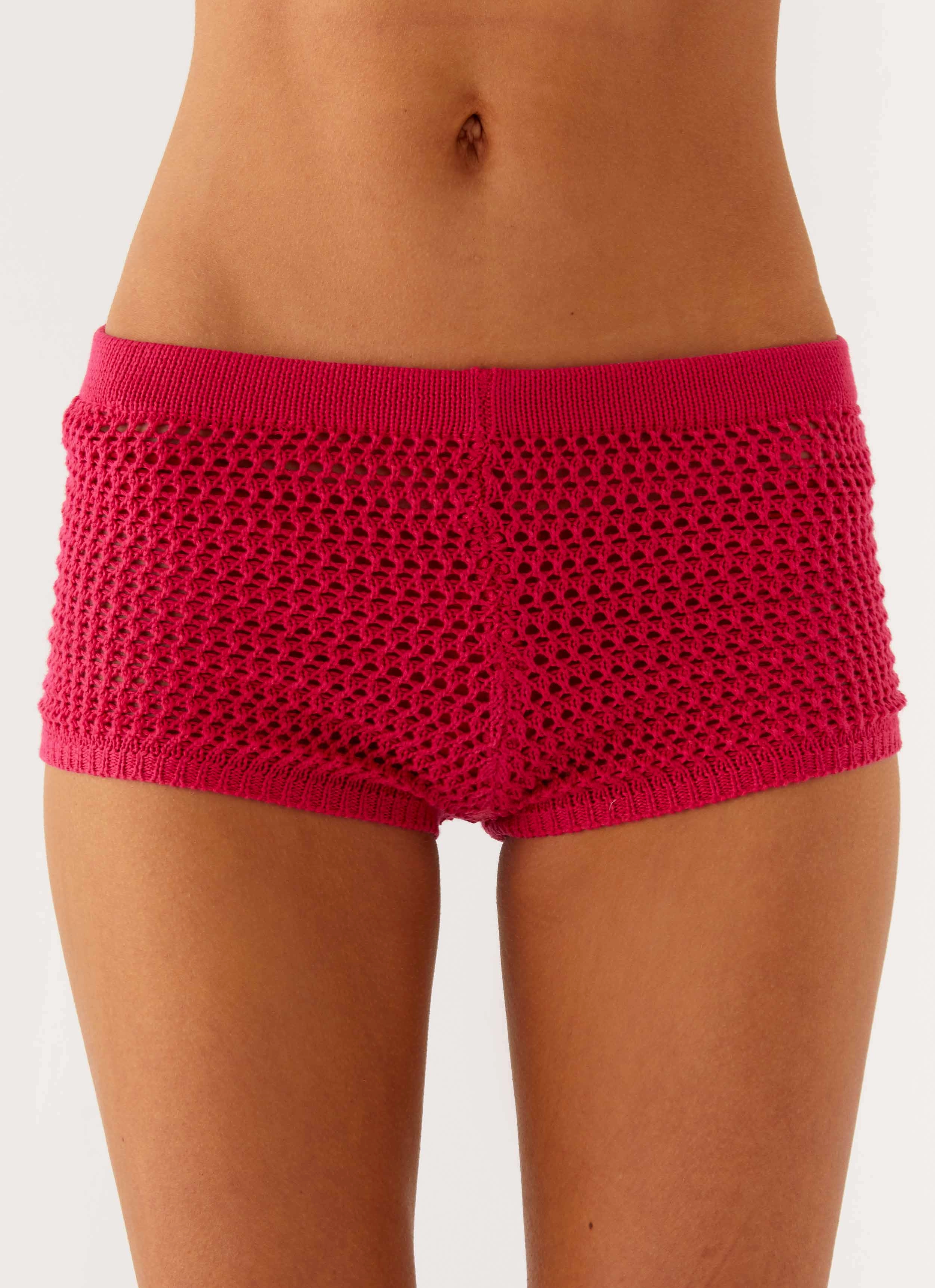 Fashionable Waist Lukella Crochet Mini Short - Hot Pink