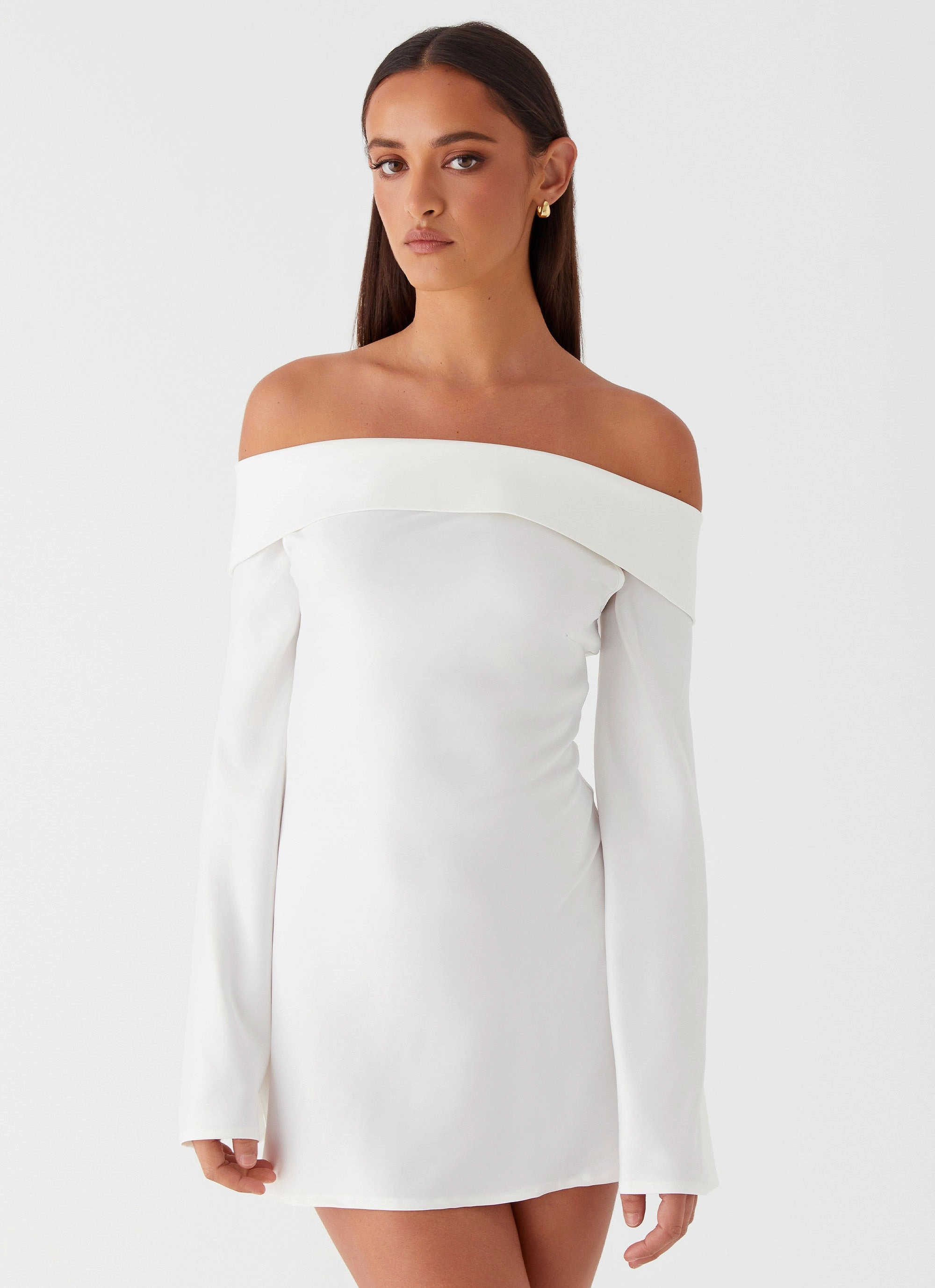 Lumina Long Sleeve Mini Dress - White Minimalist Chic
