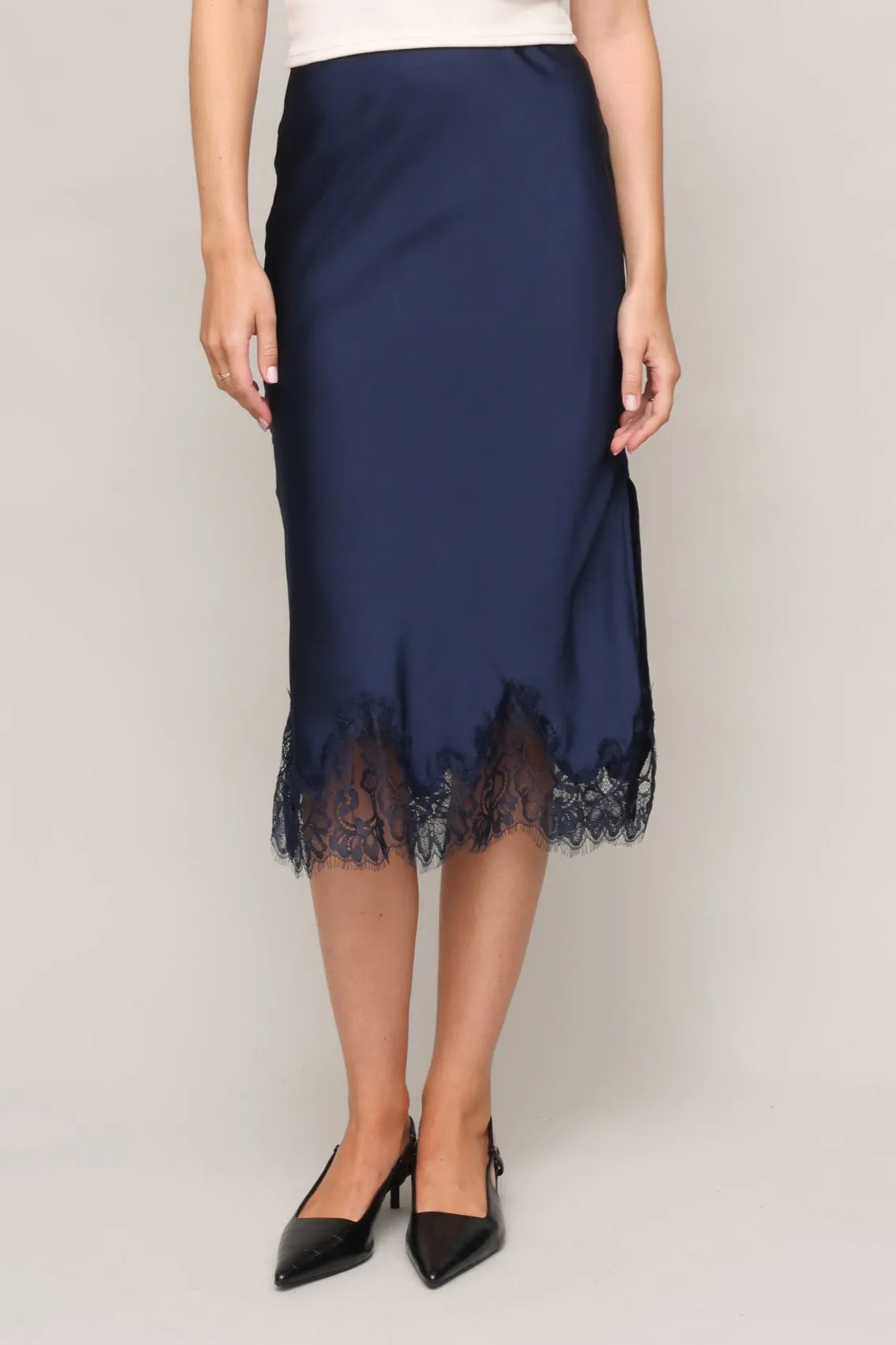 Luna Lace Trim Slip Skirt elastic waistband Flattering Comfort Wear