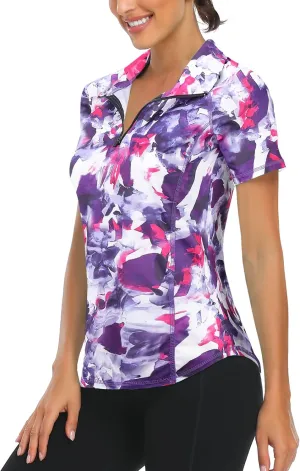 LURANEE Women's Short Sleeve Moisture Wicking Athletic Shirts Quarter Zip Pullover