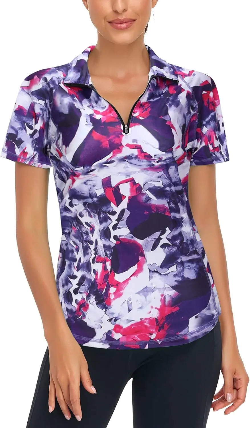 LURANEE Women's Short Sleeve Moisture Wicking Athletic Shirts Quarter Zip Pullover