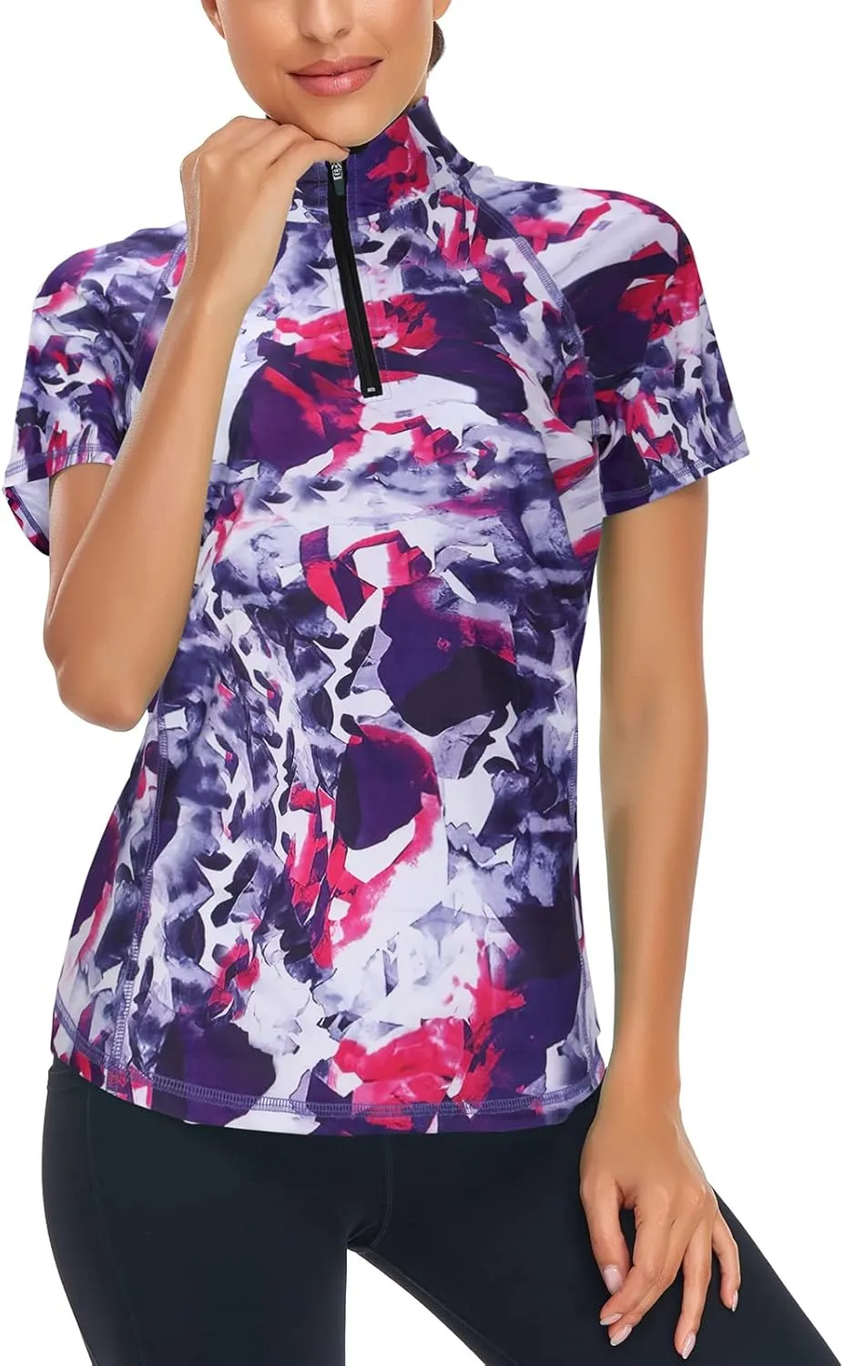 LURANEE Women's Short Sleeve Moisture Wicking Athletic Shirts Quarter Zip Pullover