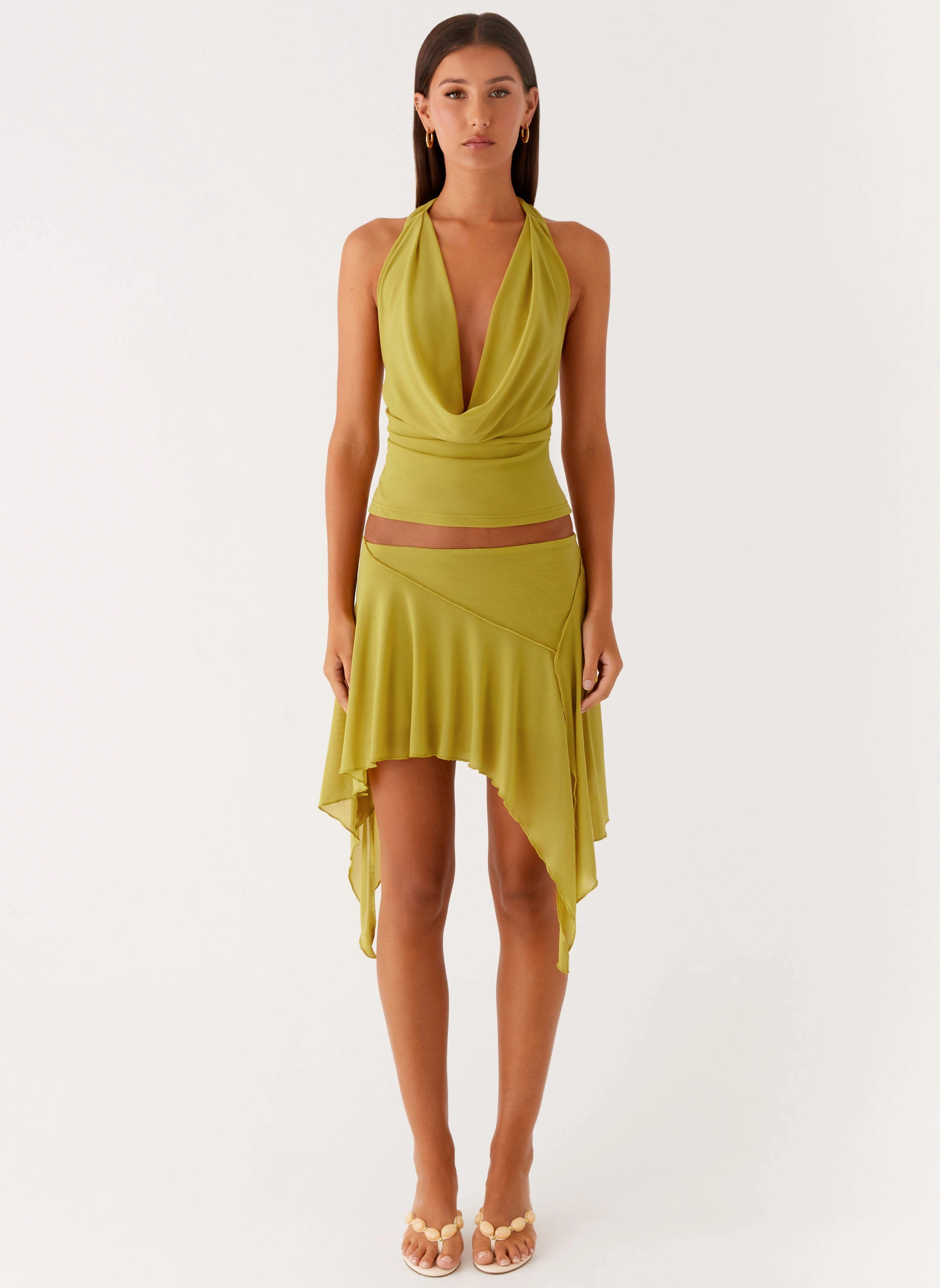 SlipResistant Wrinkle resistant fabric Lustra Cowl Top - Lime
