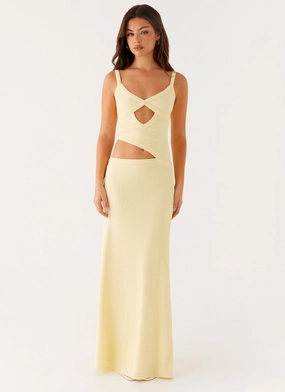 Jocelyn Maxi Dress - Yellow Sharp Detail Polished Cut