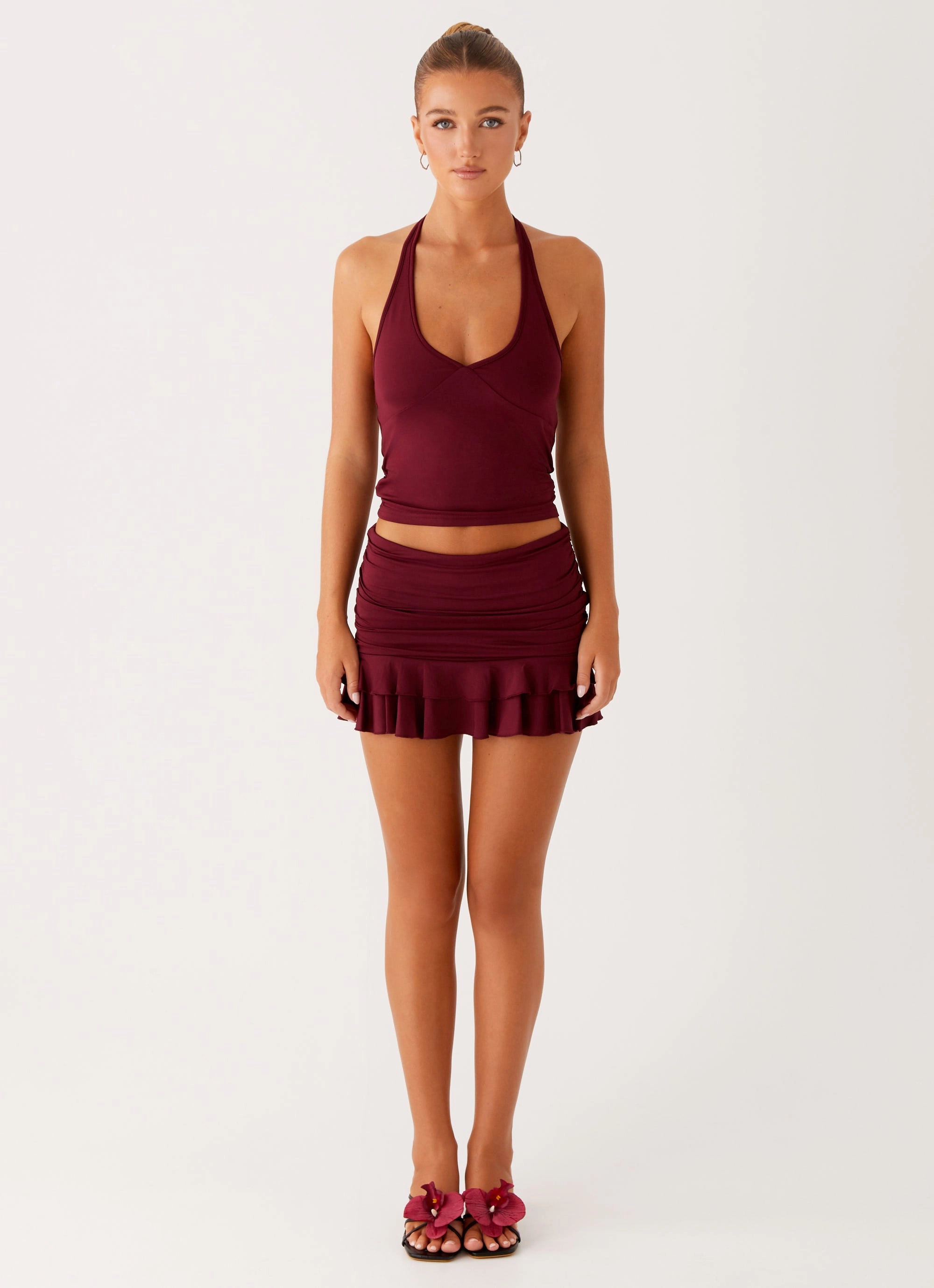 Cultural Heritage Tiered Layers Bernie Mini Skirt - Raspberry Wine