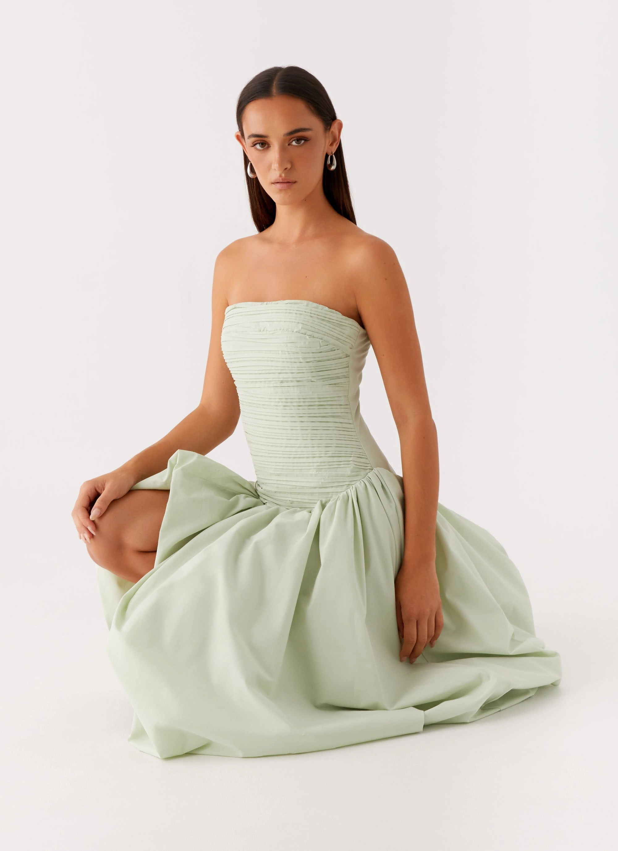 Misa Bubble Maxi Dress - Mint Flattering Waistband Fit