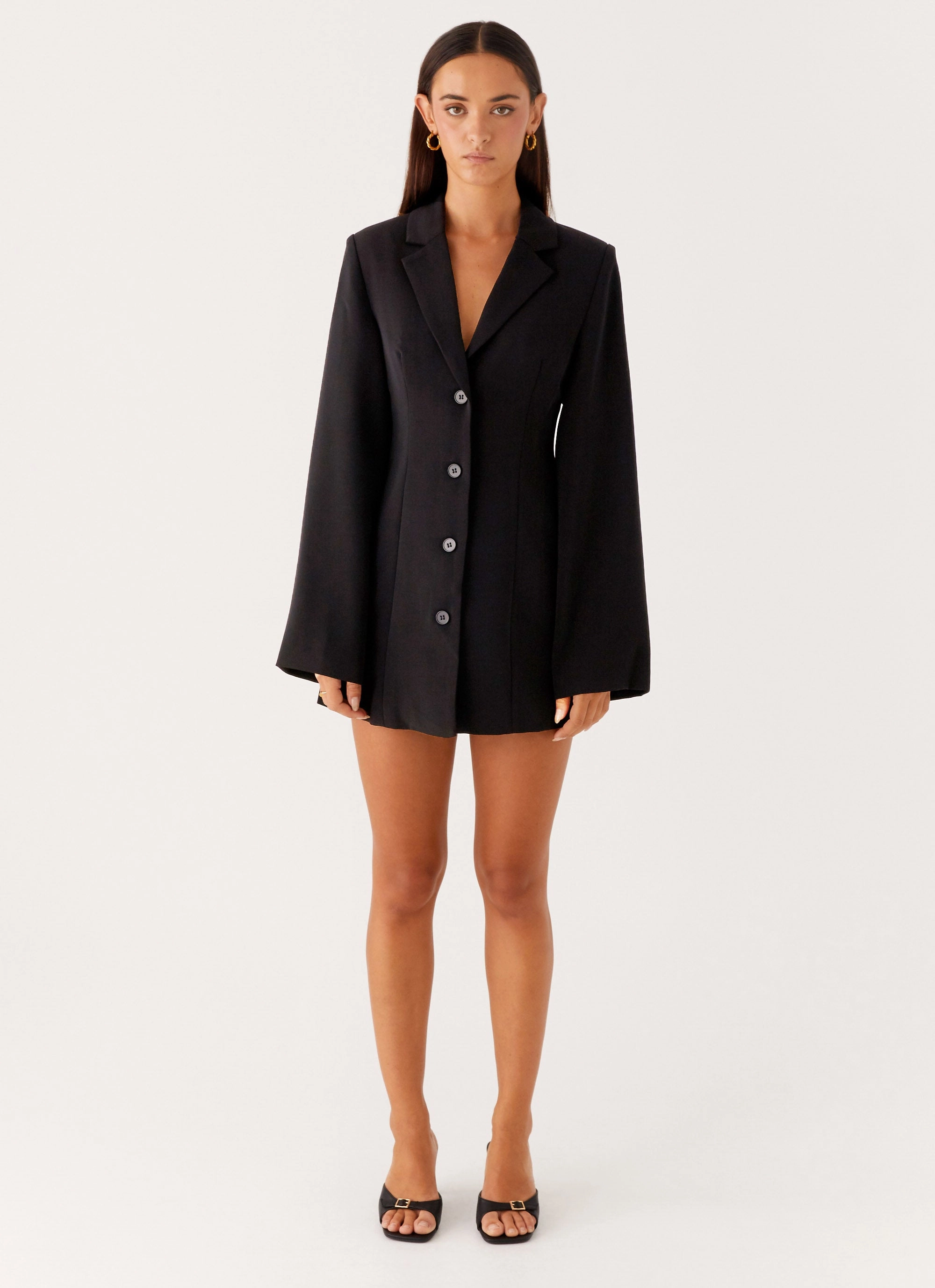 Albi Fitted Blazer Mini Dress - Black Buckle-Detail