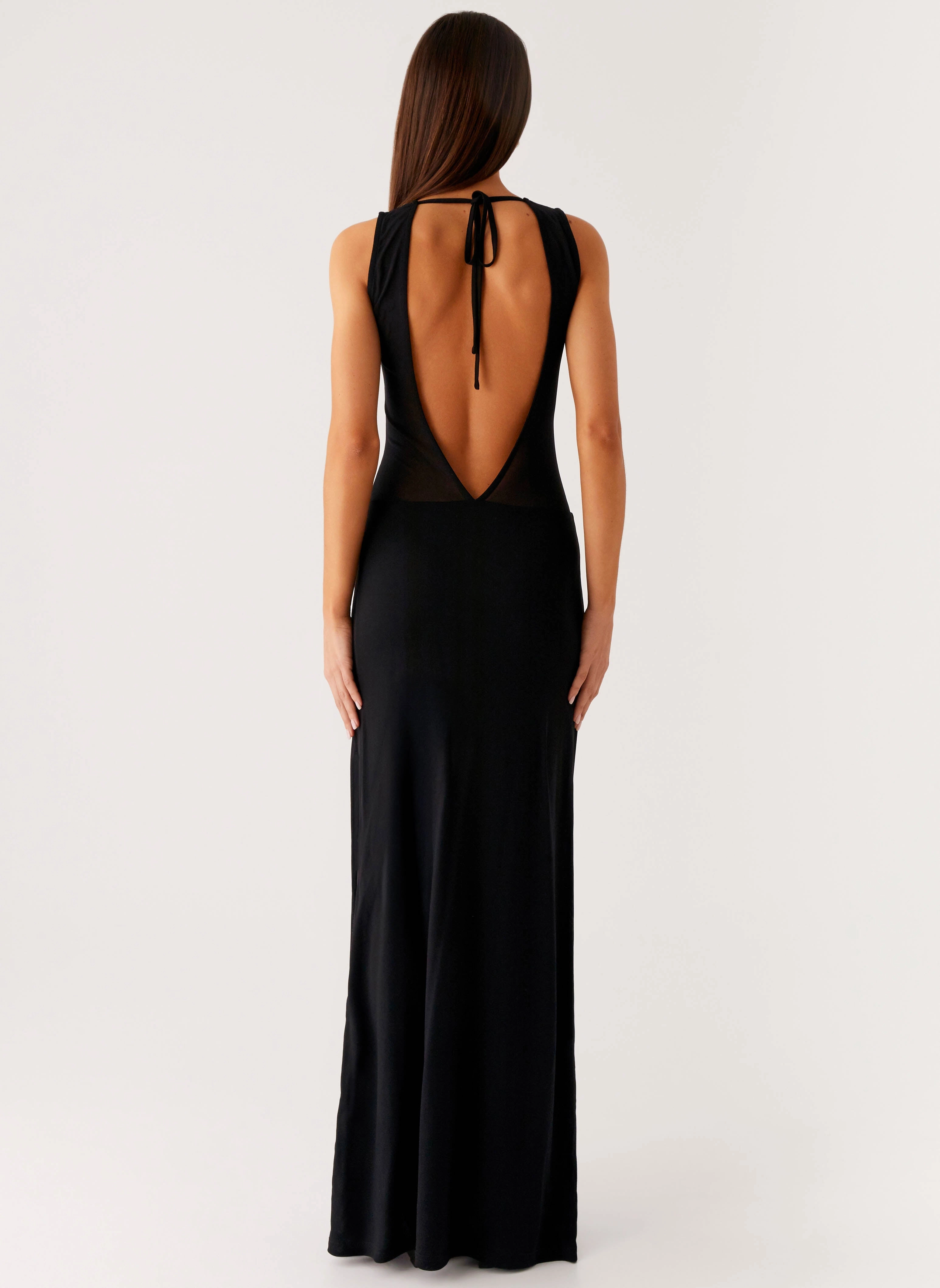 lyria Mesh Maxi Dress - Black Soft Silhouette Lower Hem
