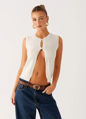 Maali Knit Top - White Chic Cardigan ReinforcedShoulderConstruction
