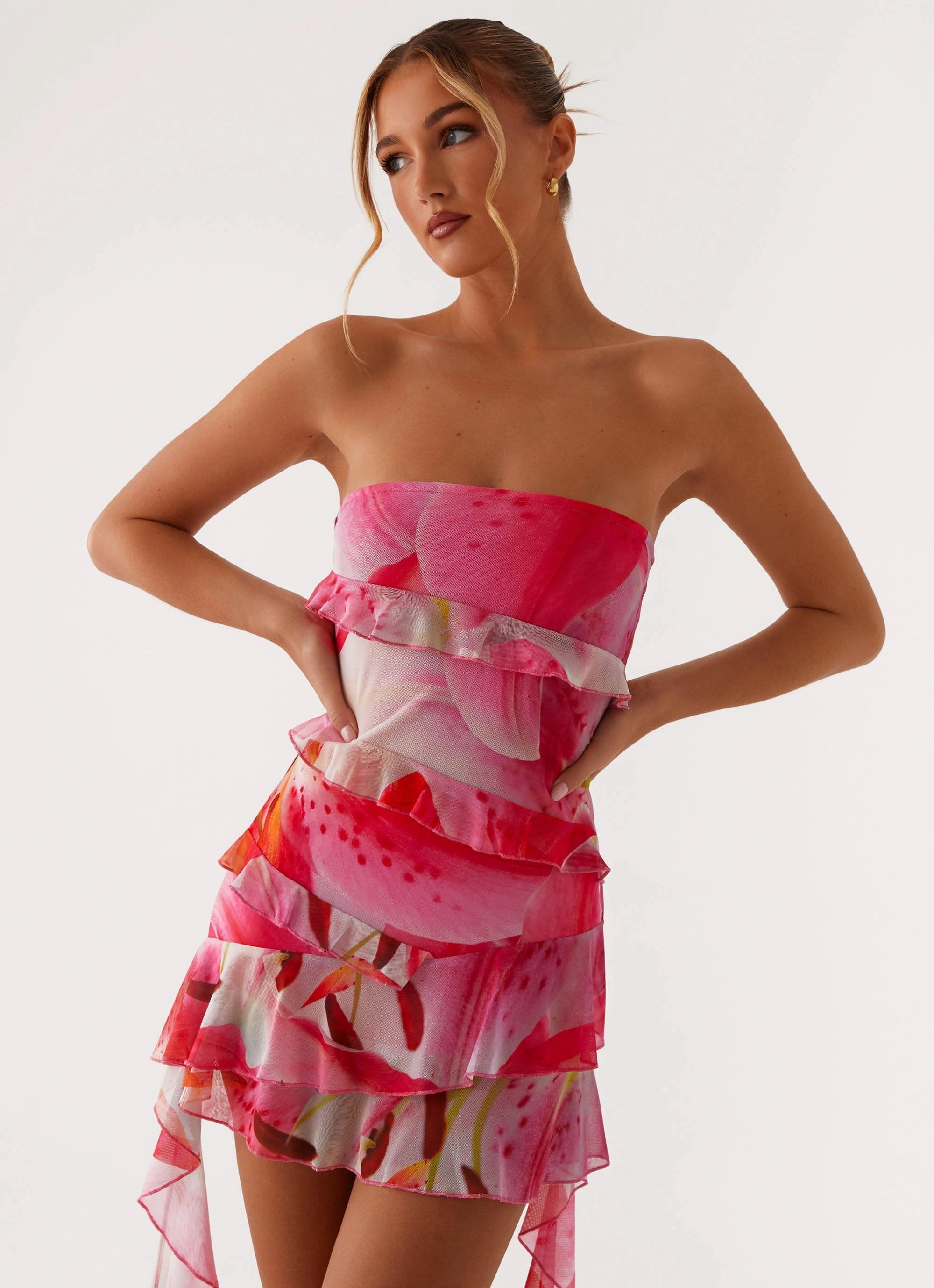 Chill Mood Statement Color Macey Mini Dress - White Pink Lilly