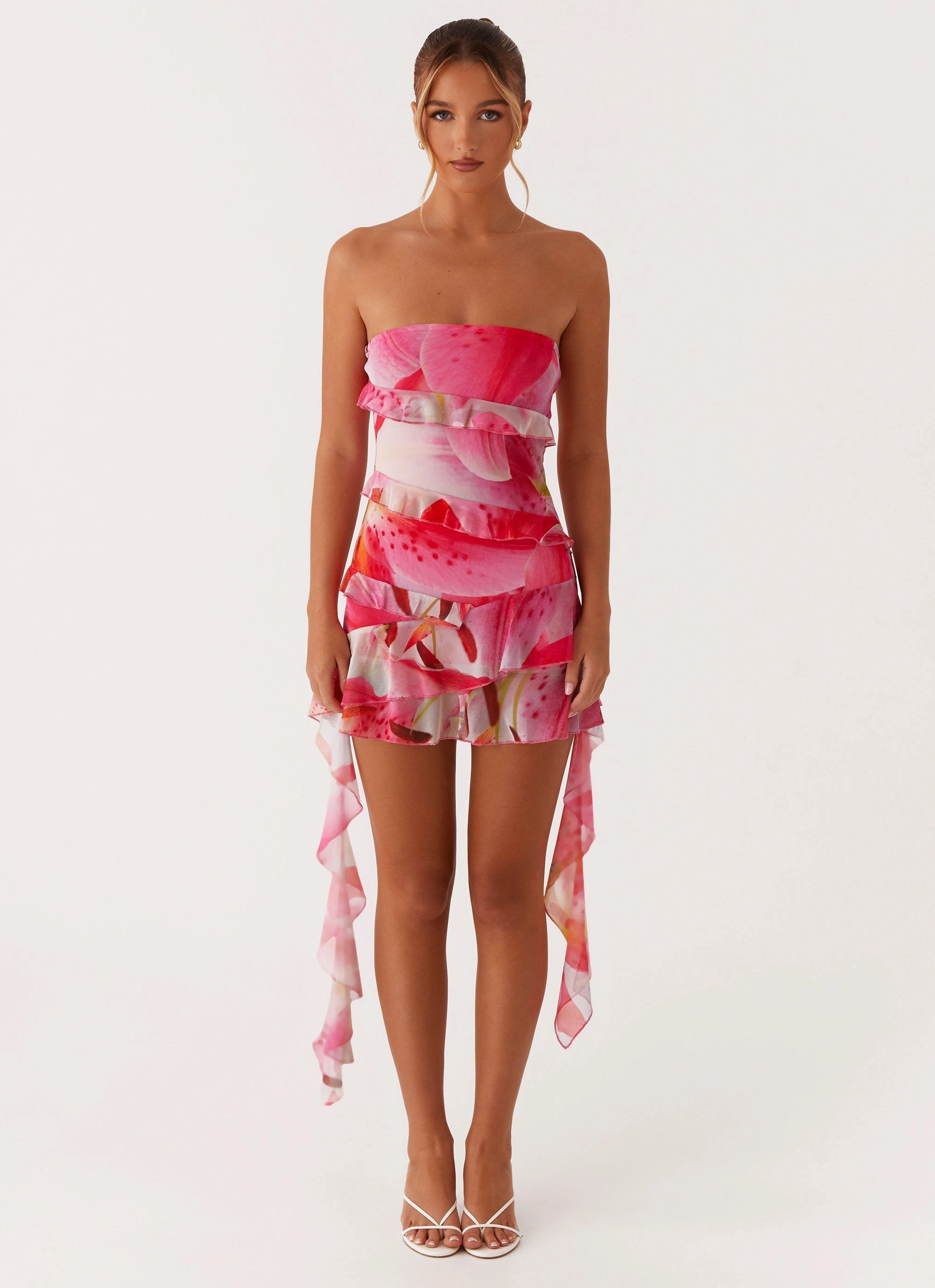Macey Mini Dress - White Pink Lilly Chill Mood