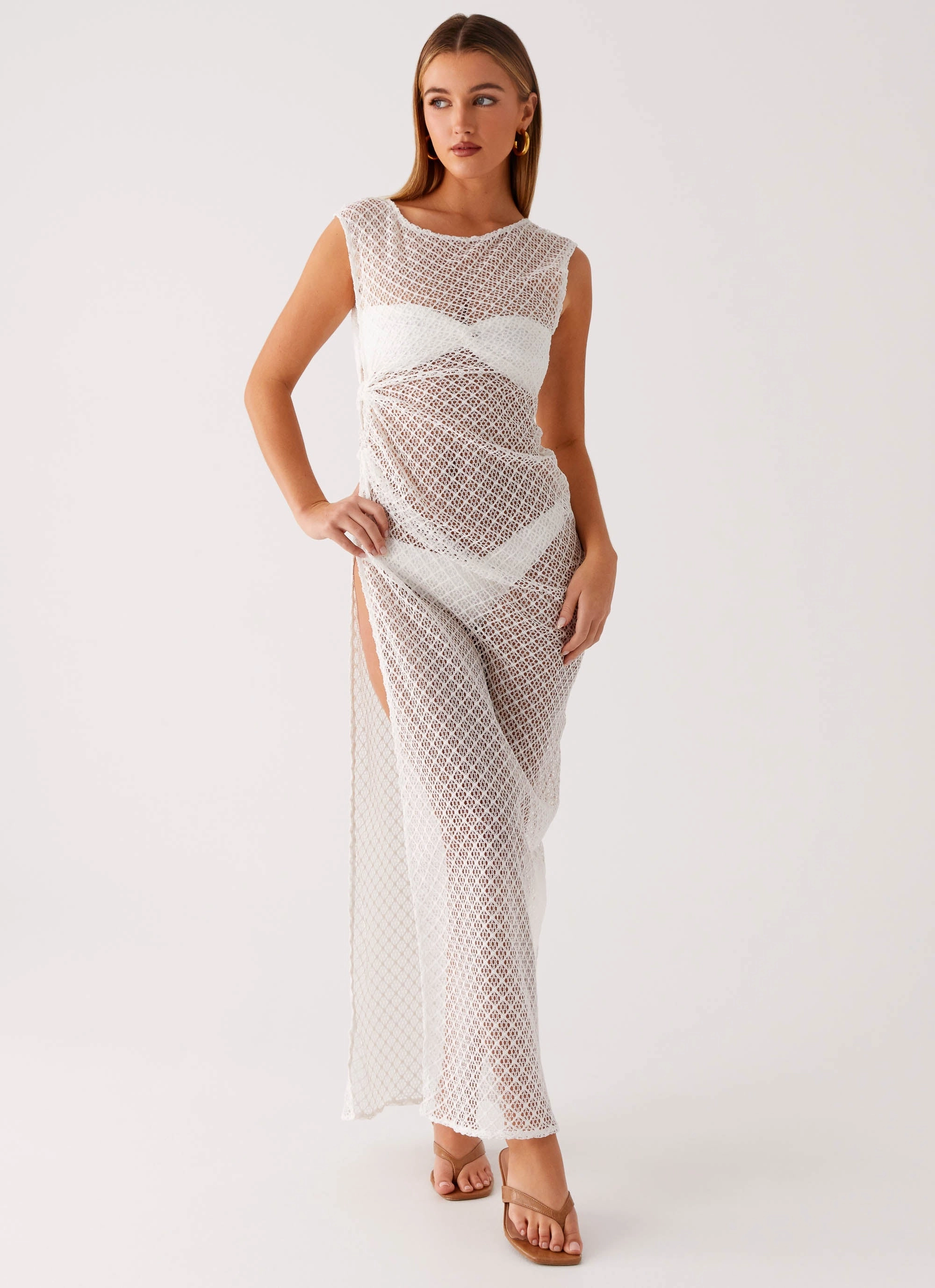 Side Pleats Maeva Maxi Dress - White
