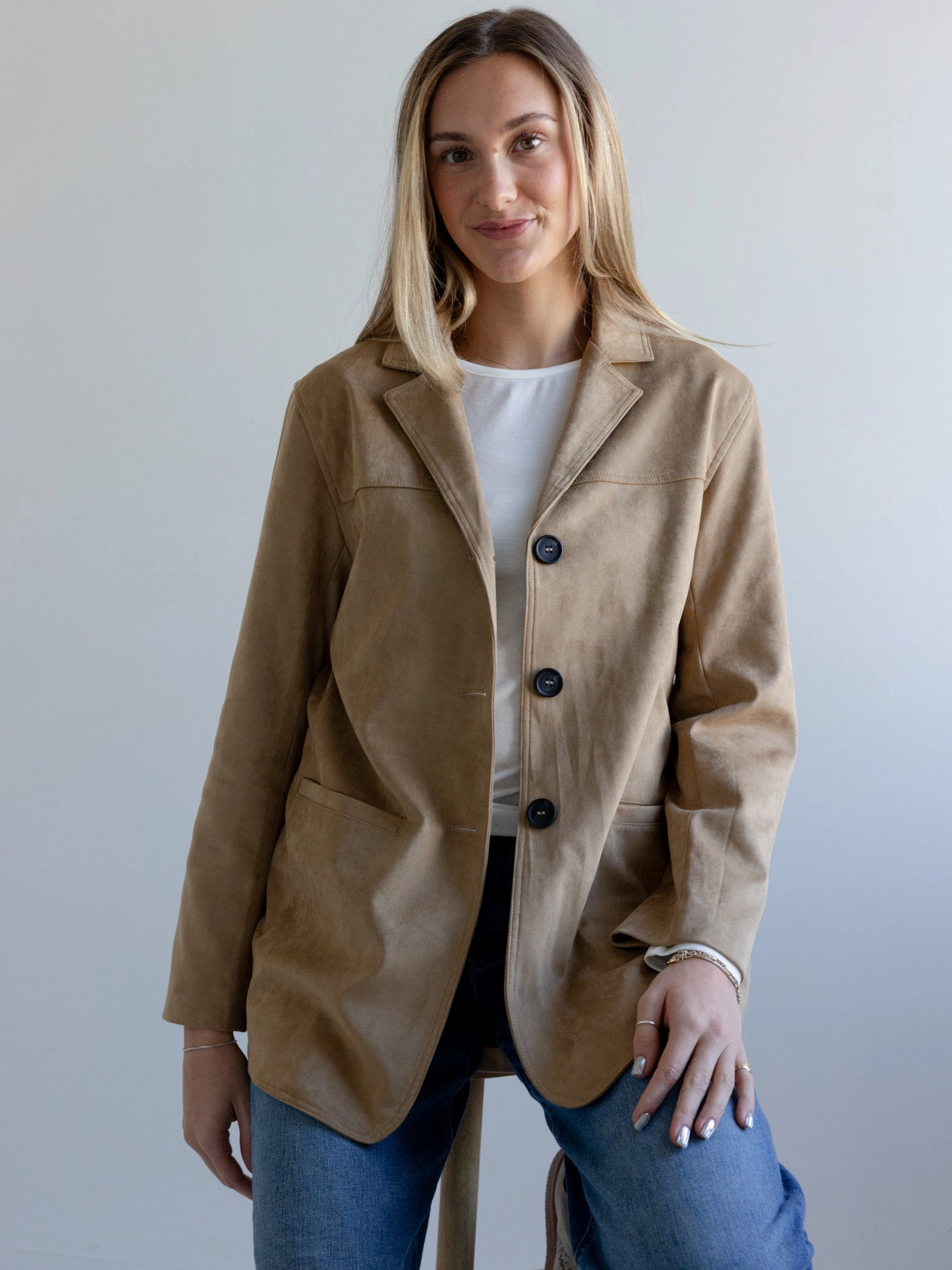 Low Maintenance Fabric Maggie Faux Suede Blazer