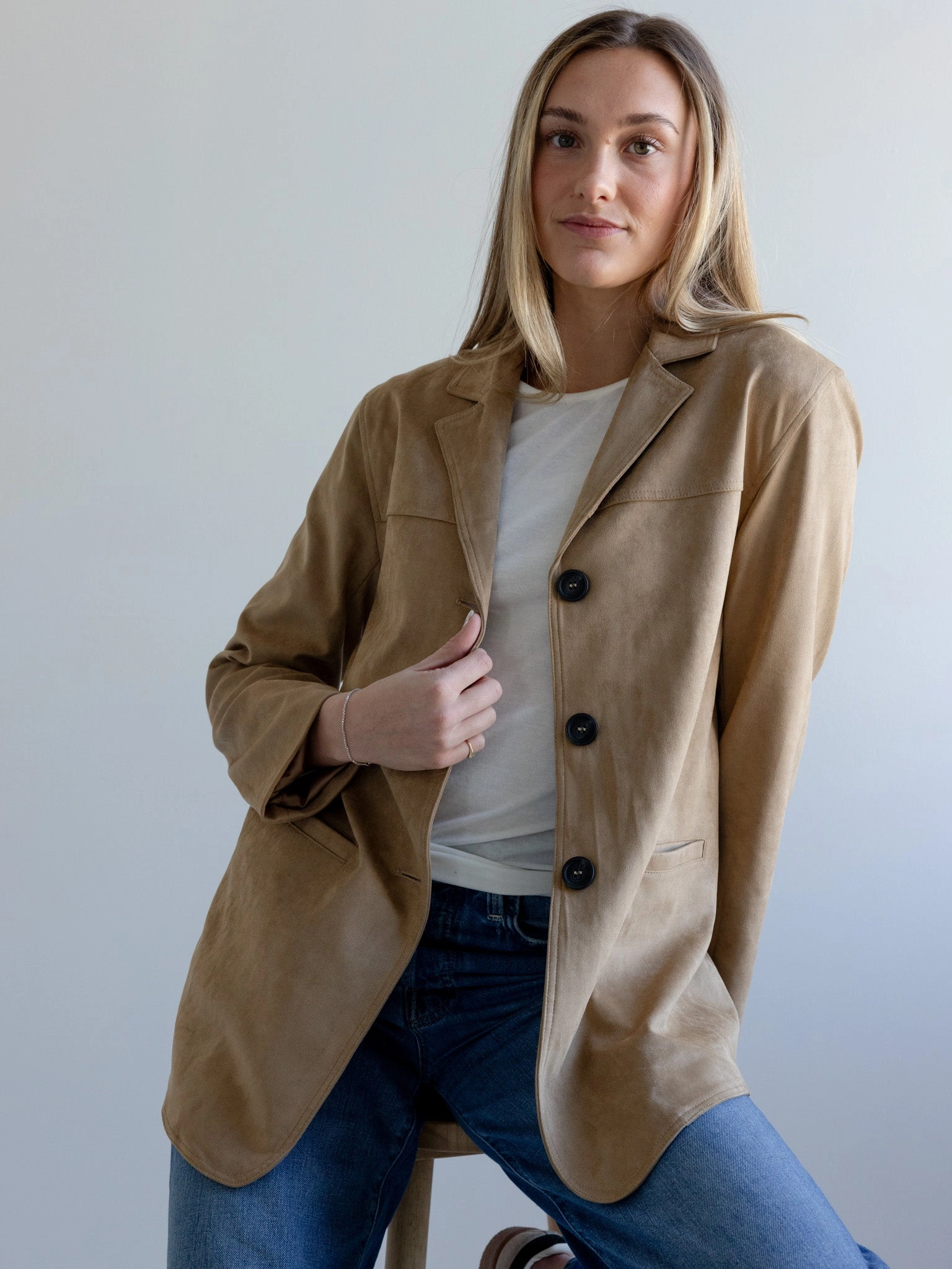 Maggie Faux Suede Blazer Calm Day Fit YKK Fasteners