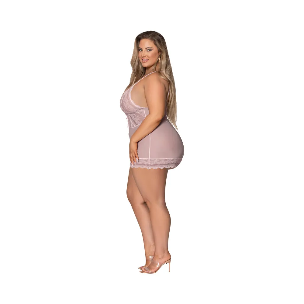 Magic Silk Seabreeze Lace-Up Chemise & G-String Blush Queen Size