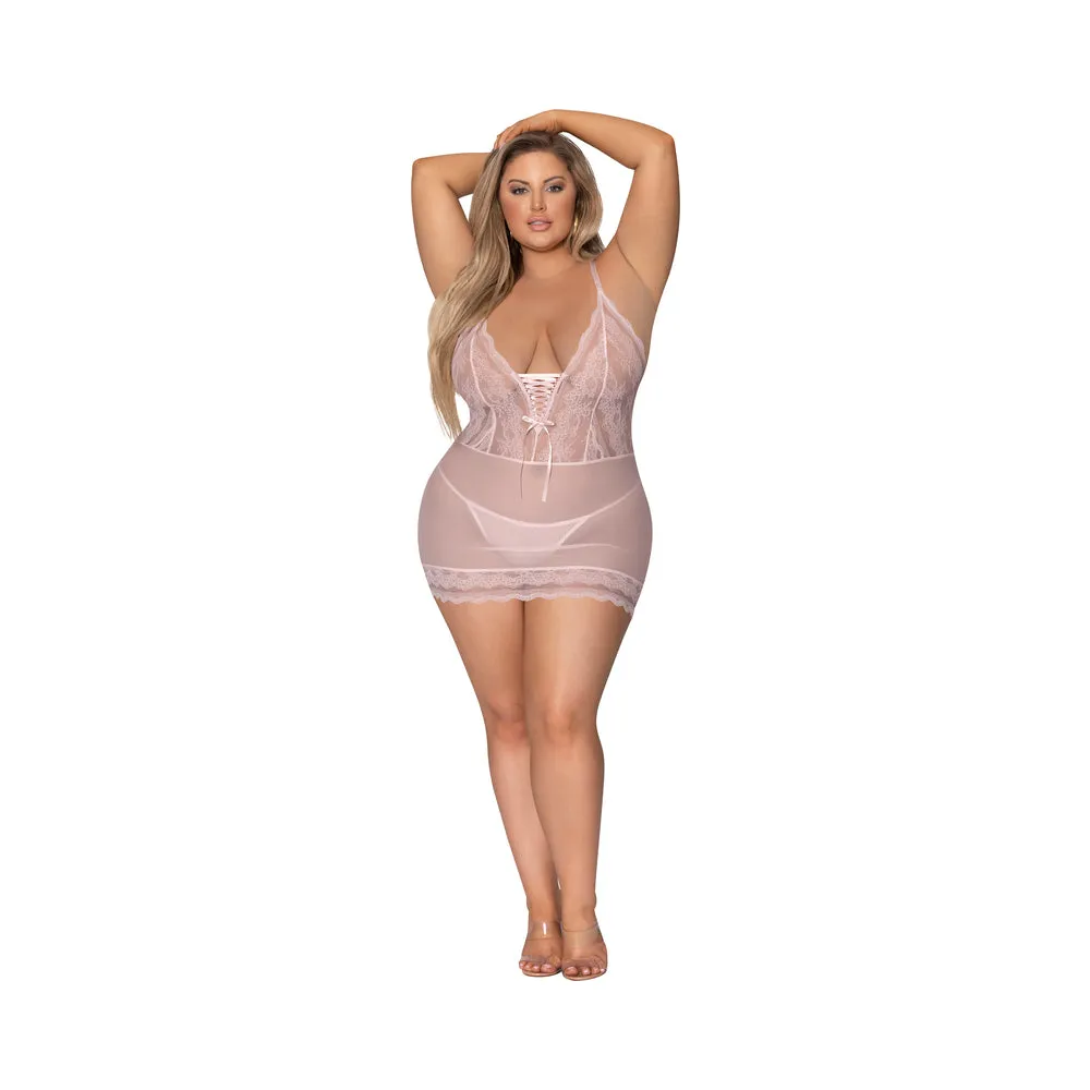 Magic Silk Seabreeze Lace-Up Chemise & G-String Blush Queen Size