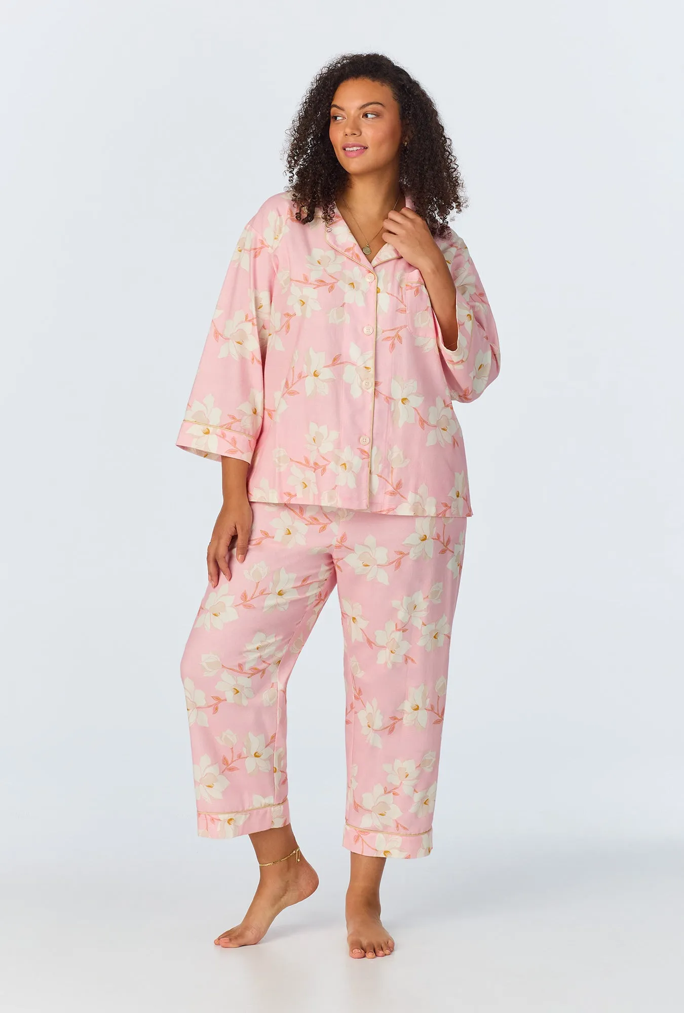 Magnolia Blossom 3/4 Sleeve Classic Woven Portuguese Flannel PJ Set