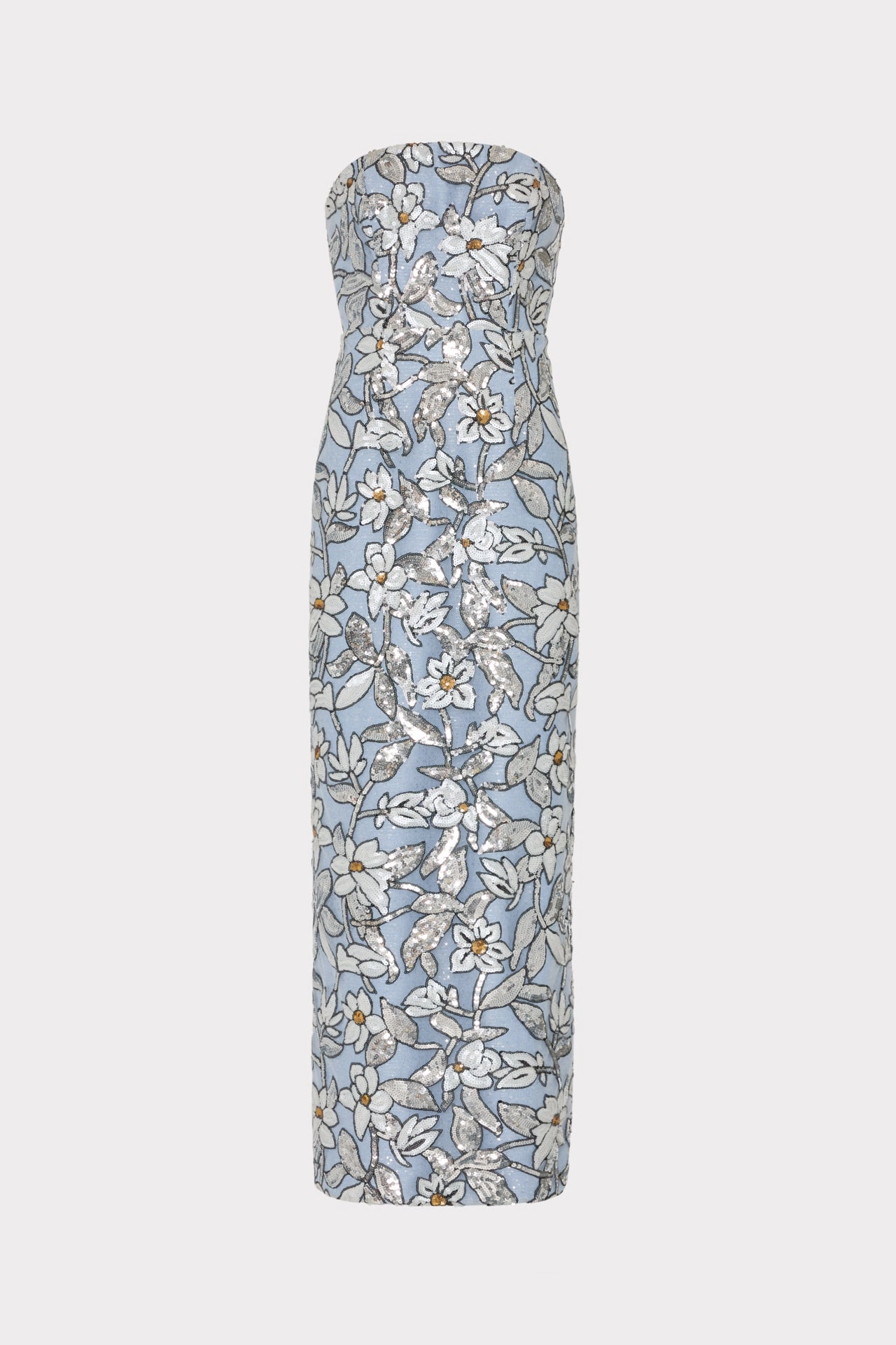 Magnolia Silver Floral Sequins Maxi Dress Party Safe