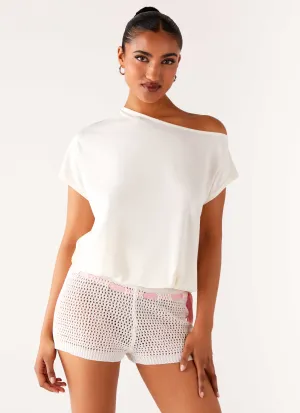 Rugged Comfort Hidden Zip Pockets Mahana Crochet Mini Shorts - Ivory Pink