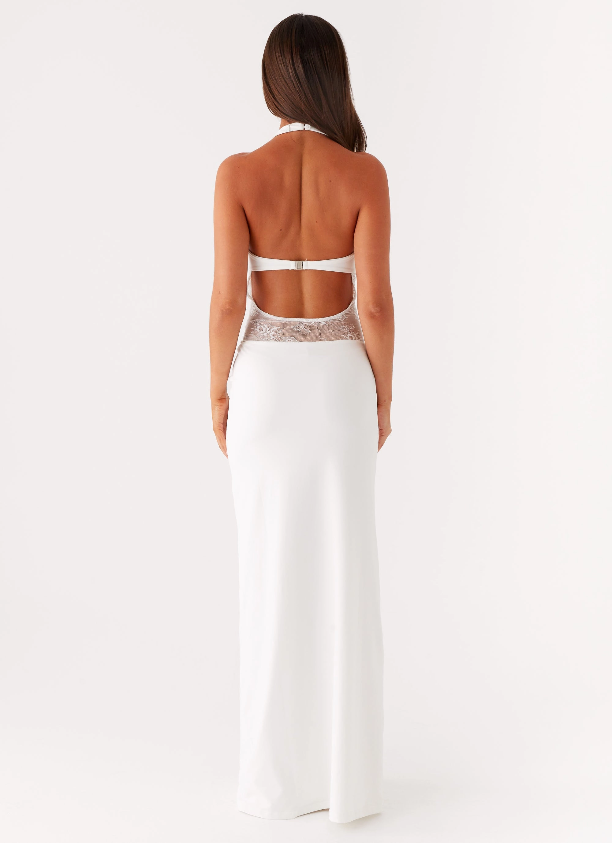 Sweetheart Cut Ribbed-Texture Main Focus Maxi Dress - White