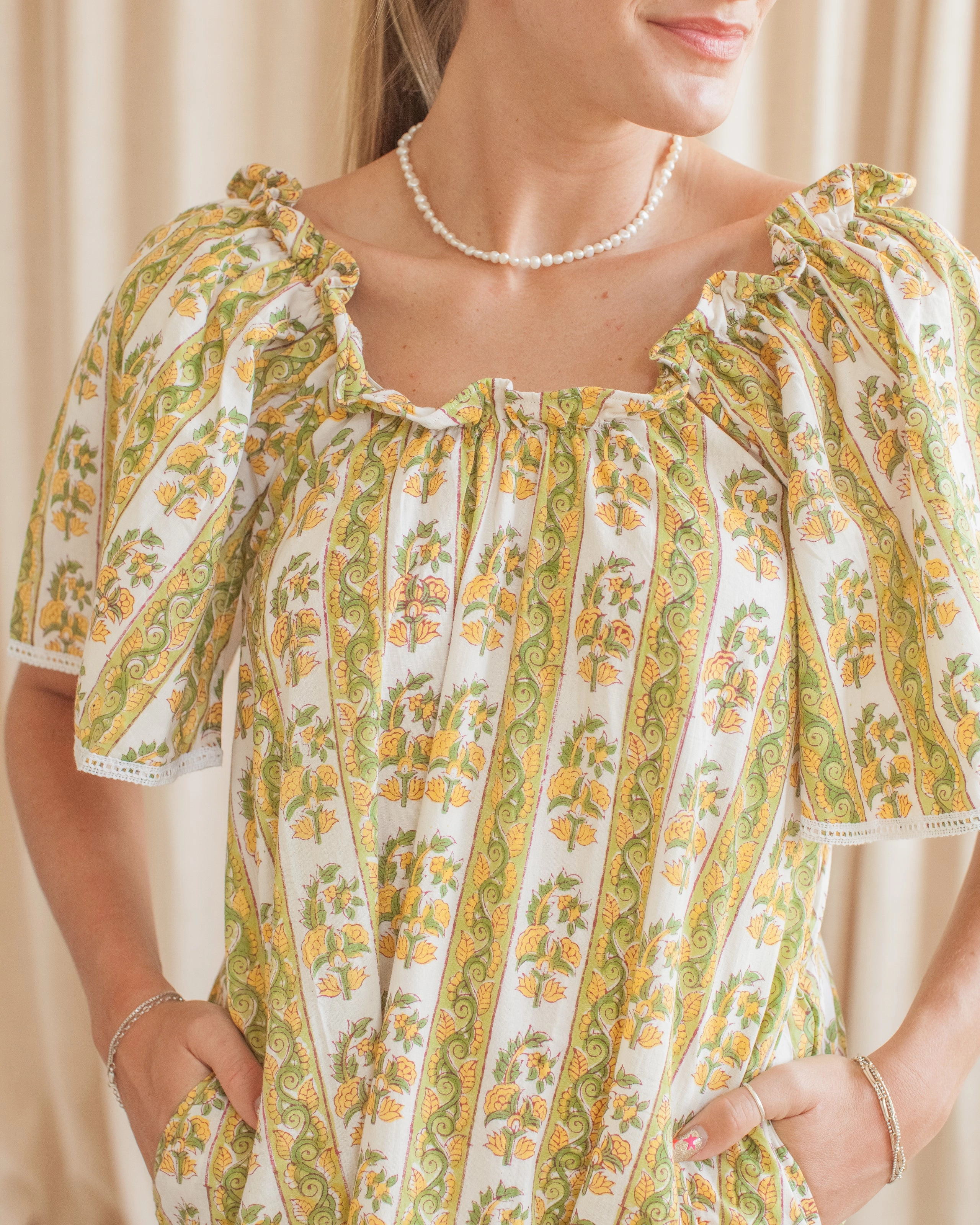 Maison de Fr??d??ric Wendy House Dress- Green Open Design Flowy-Shape