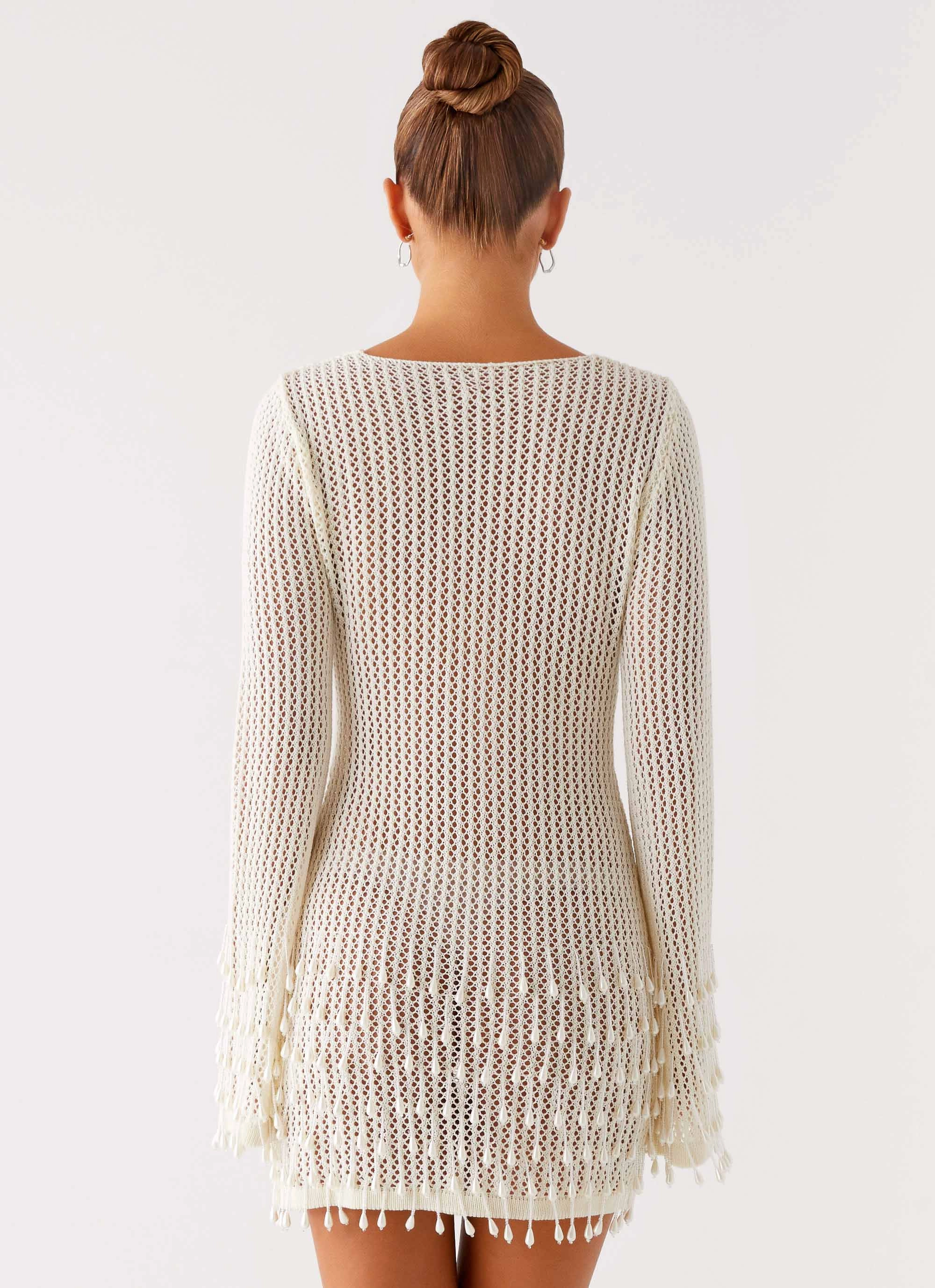 Majestic Beaded Crochet Mini Dress - Ivory Luxury Trim Statement Fashion