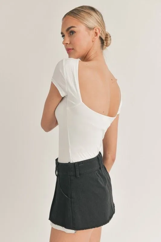 Layered Hemline FoamReinforcedCollar Makenna Open Back Top - White