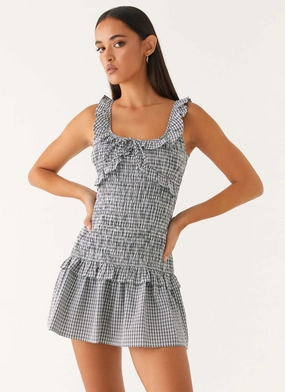 Hand Painted Mali Shirred Mini Dress - Checker