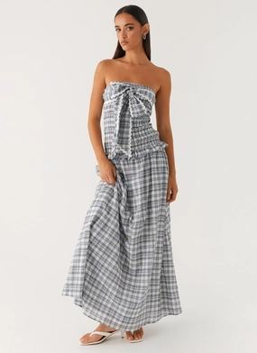 Malia Shirred Maxi Dress - Blue Grey Check BreathableLining