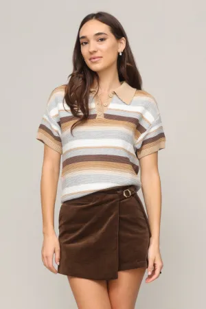 Mallory Stripe Polo Flexible Waistband Seamless Knit Design