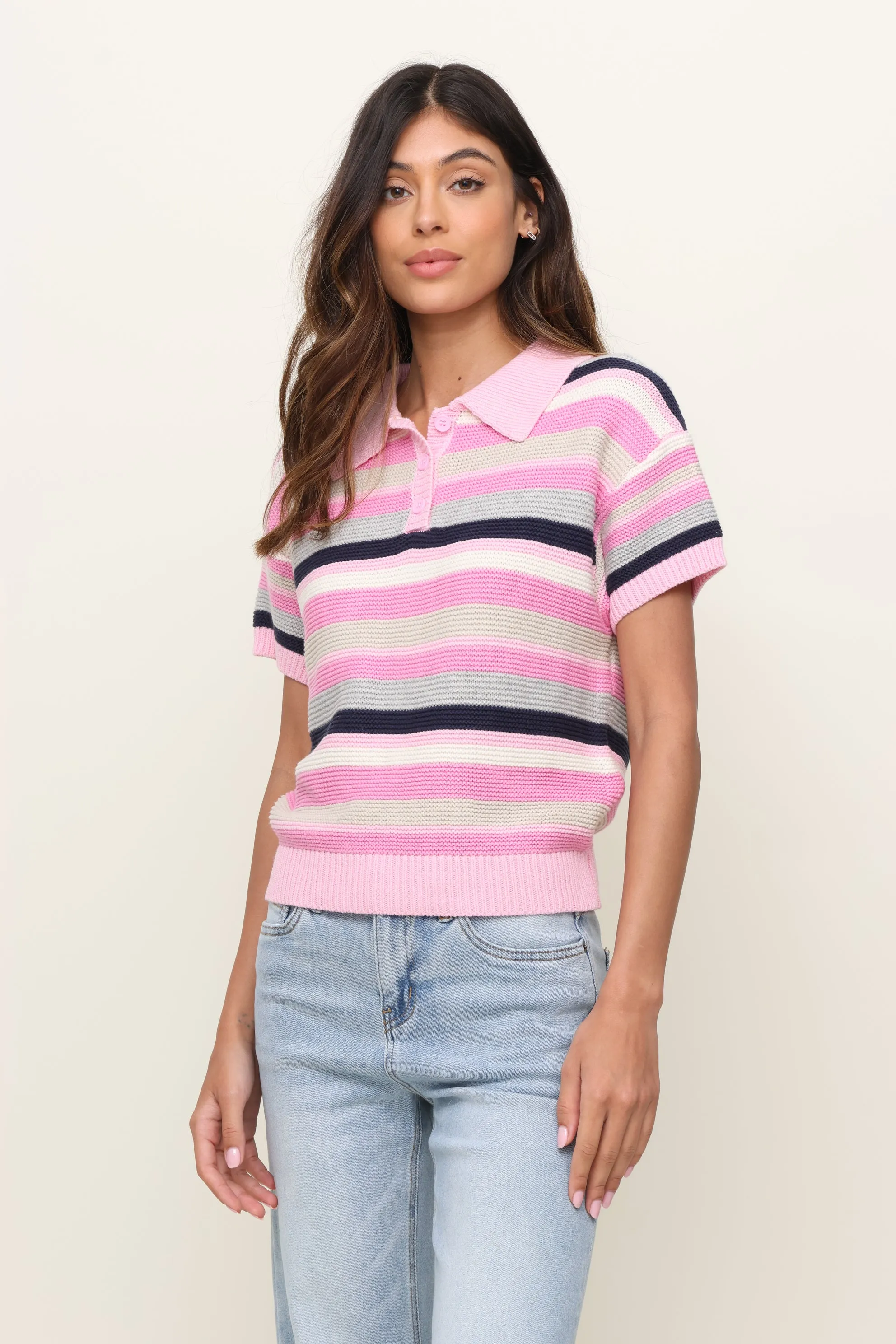 BreathableMeshPanel NonChafeCollarTech Mallory Stripe Polo