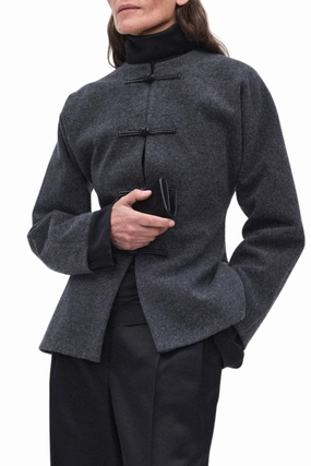 Layered Collar Design Button Closure Mandarin Waisted Cardigan