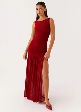 Daily Silhouette Elegant Waistband Fit Manon Maxi Dress - Red