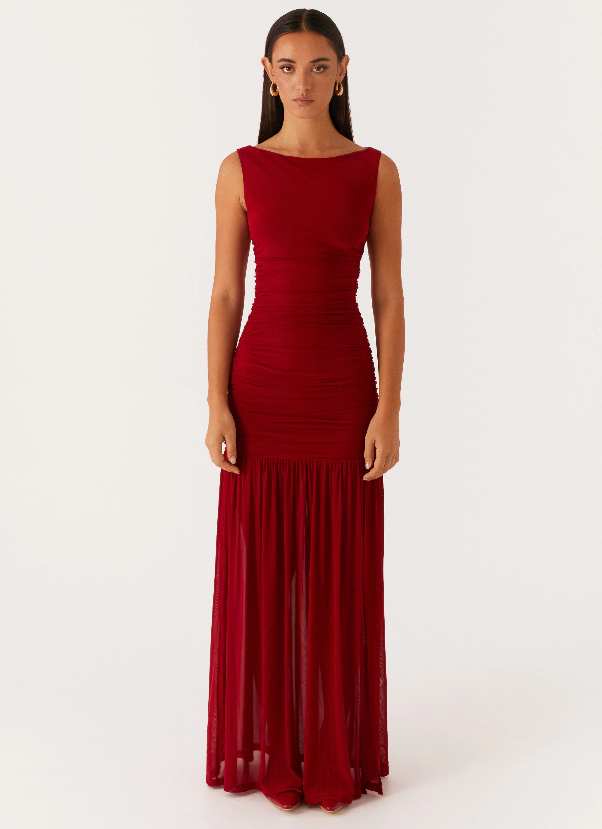 Manon Maxi Dress - Red Flow Friendly Pose Glow