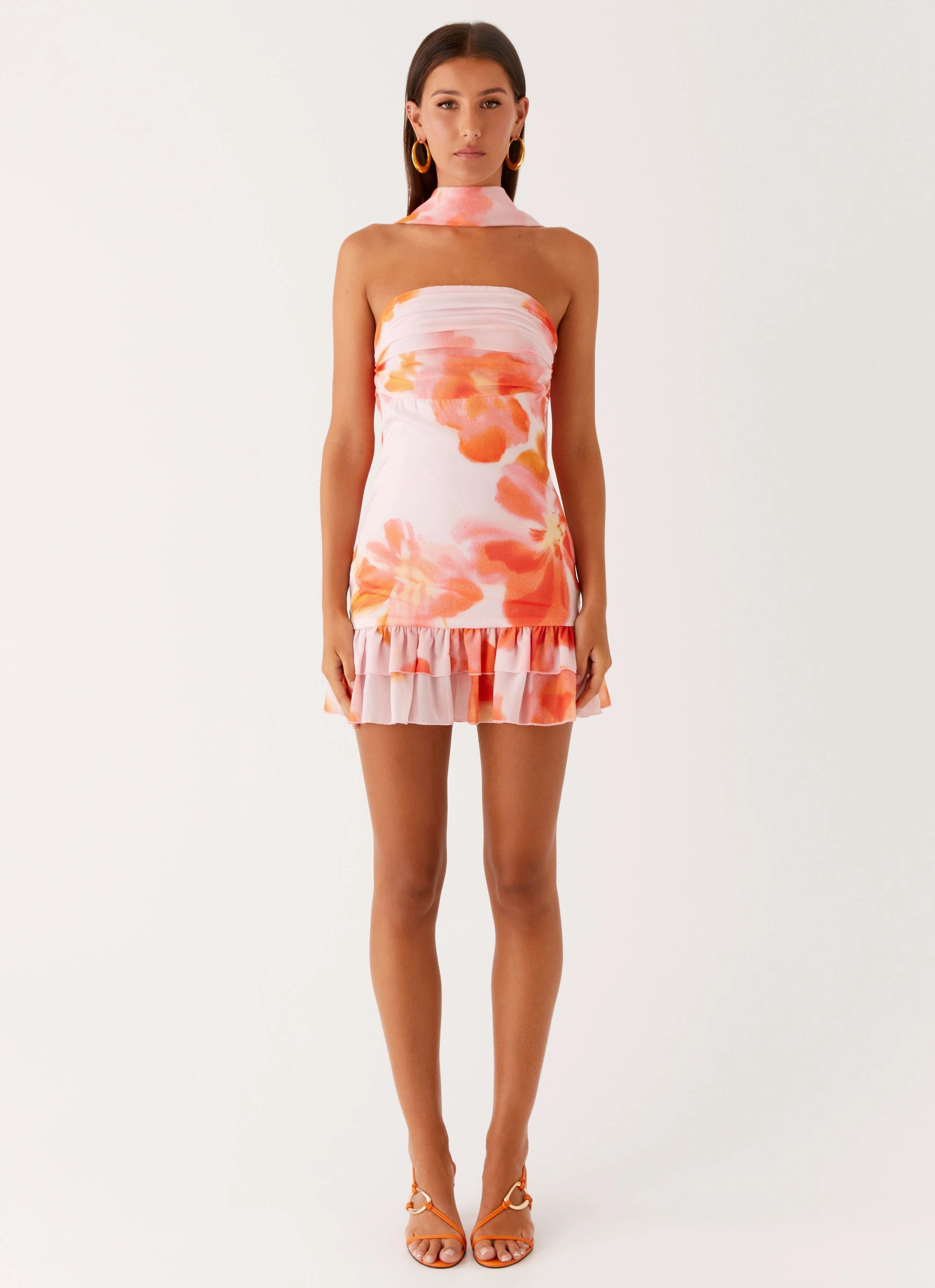 Manon Scarf Mini Dress - Blushing Blossom Neutral Aesthetic