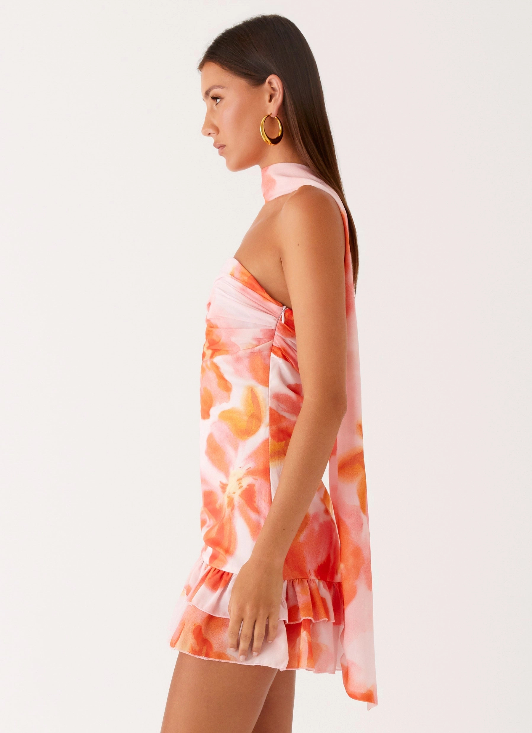 Manon Scarf Mini Dress - Blushing Blossom Shine Soft Art Inspired