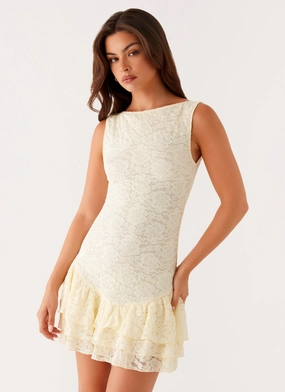 Manuka Ruffle Mini Dress - Yellow Modern Cut Hand Stitched