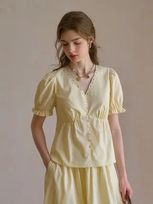 AntiStaticLining Margaret V-Neck Waist 100% Cotton Blouse