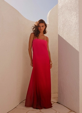 Marianne Maxi Dress - Fuchsia Gradient Fitted Design Contrasting Detail