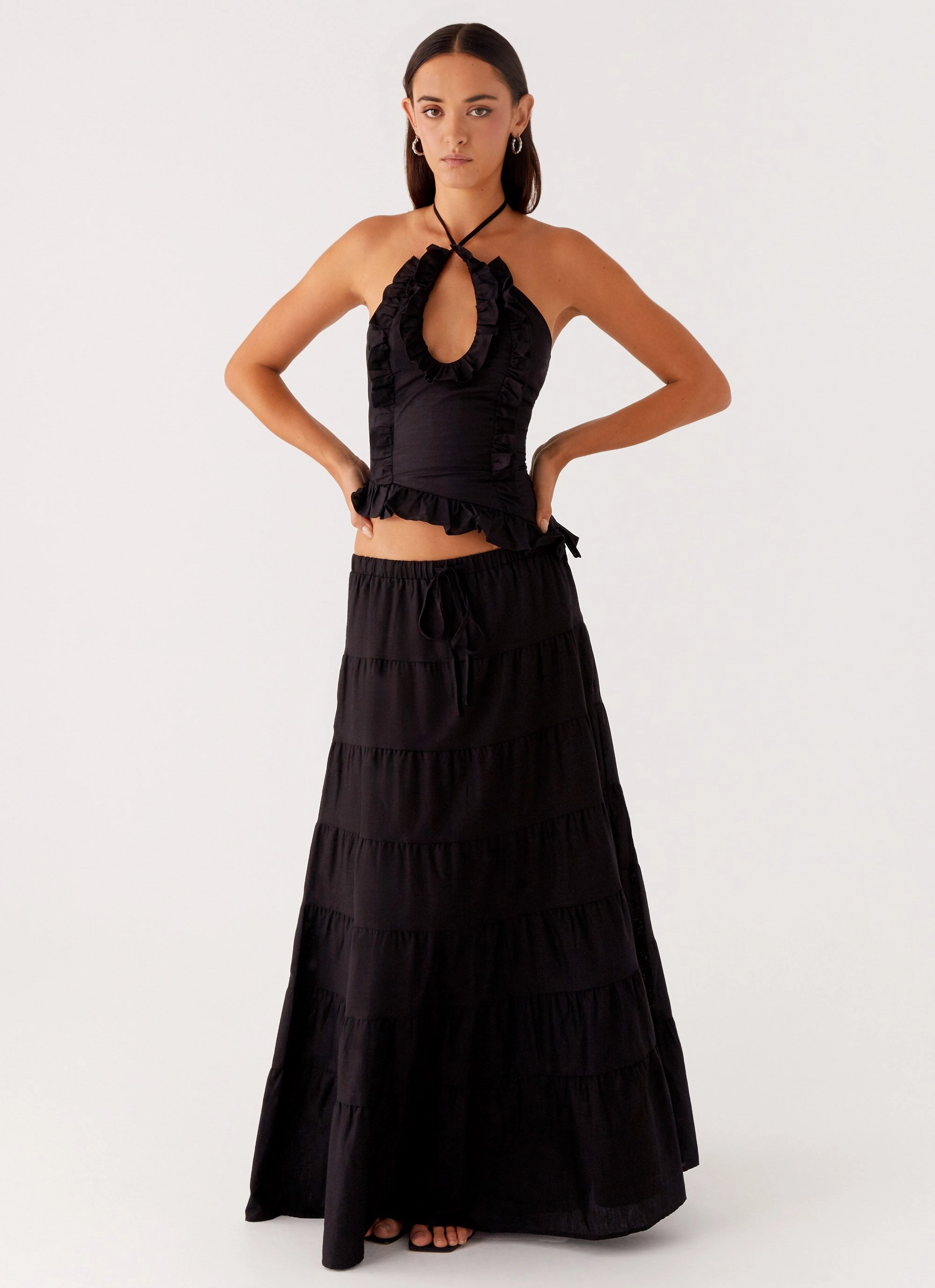 Mariella Linen Maxi Skirt - Black Tonal Look Weekend Favorite