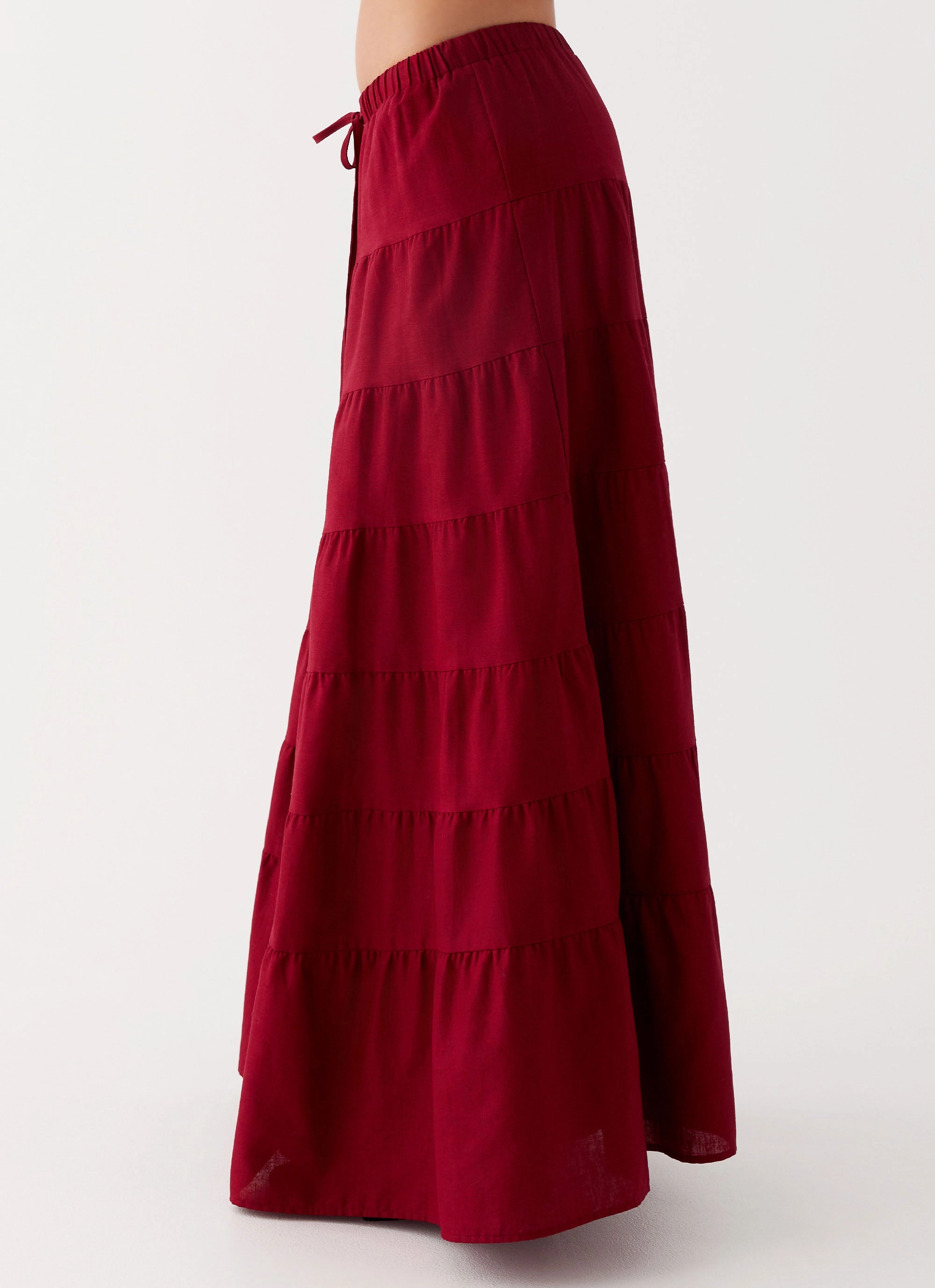 Wardrobe Basics Foldable Design Mariella Linen Maxi Skirt - Maroon