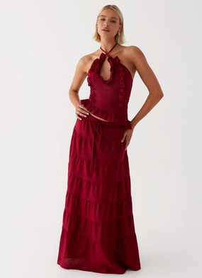 Abrasion resistant Easy Fashion Mariella Linen Maxi Skirt - Maroon