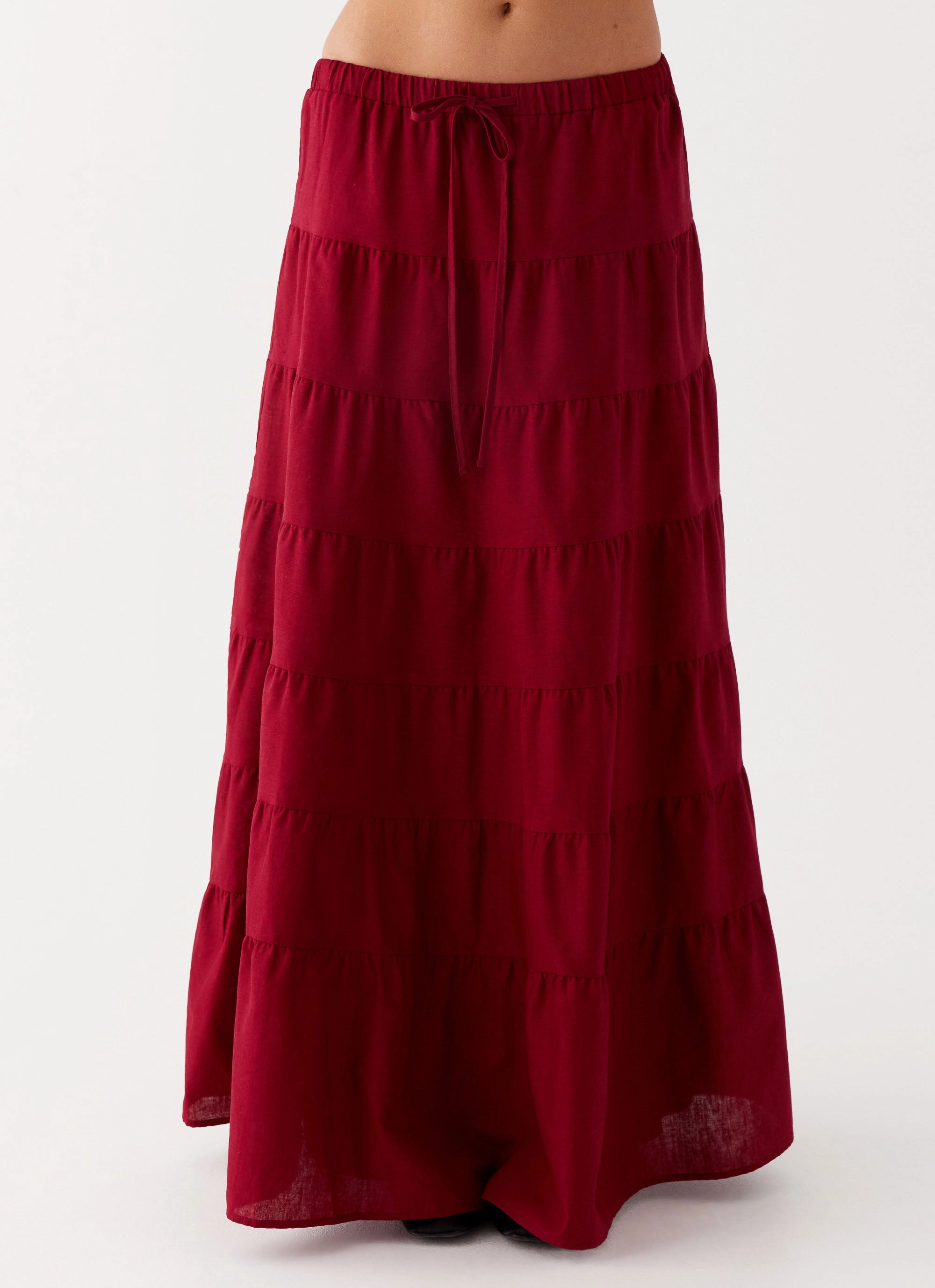 Mariella Linen Maxi Skirt - Maroon Stretchy