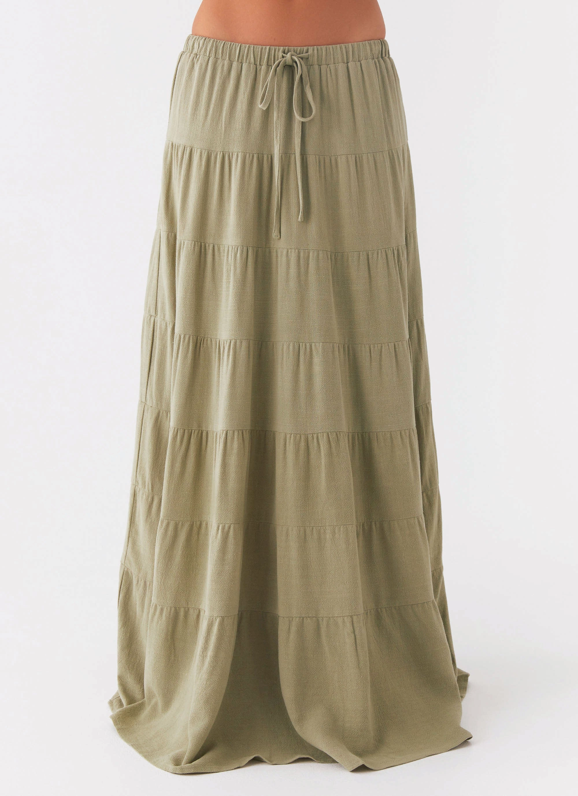 Adjustable drawstring Easy Movement Mariella Linen Maxi Skirt - Sage